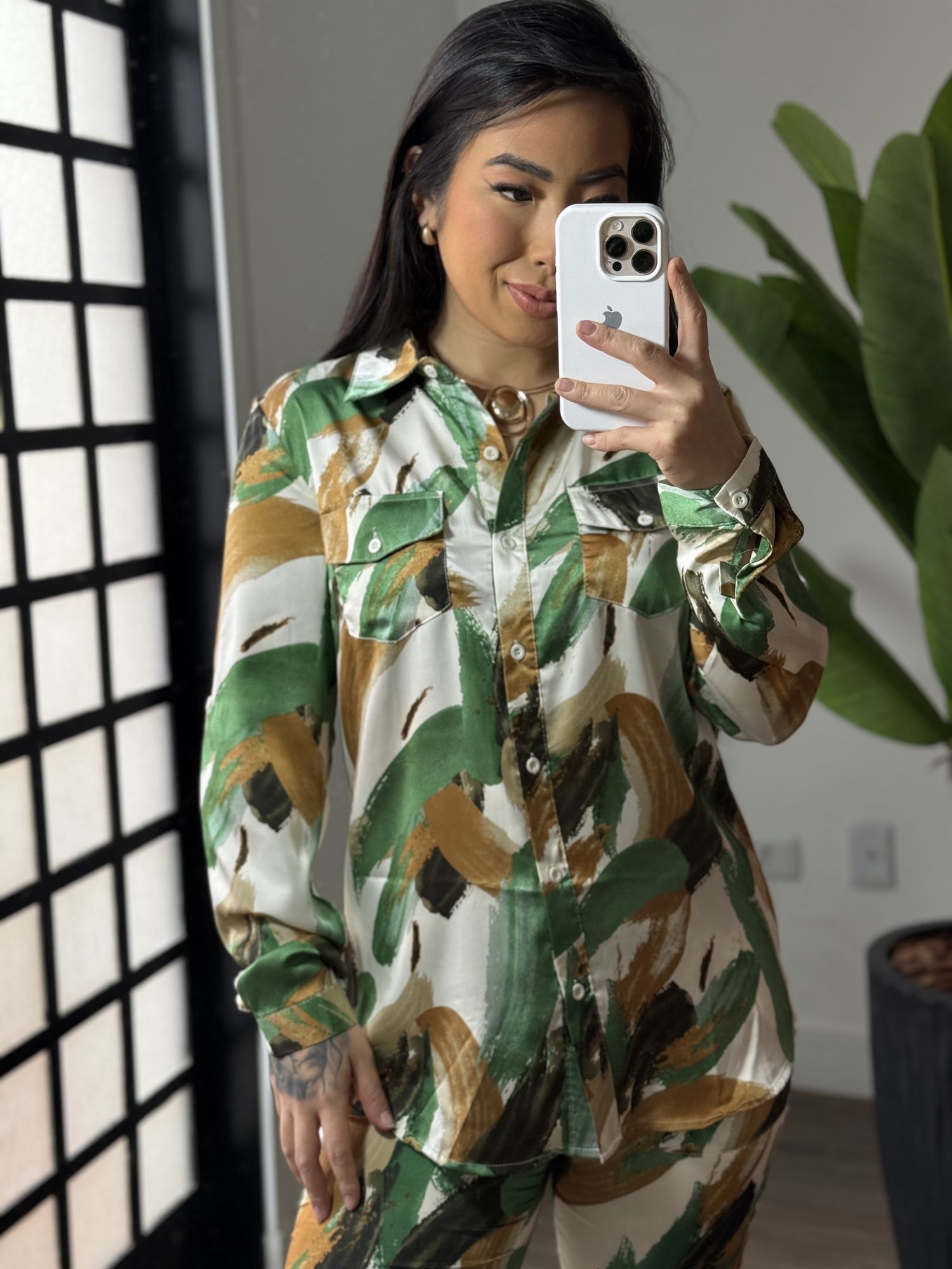 Conjunto Estampado Acetinado - 2259 - Verde 