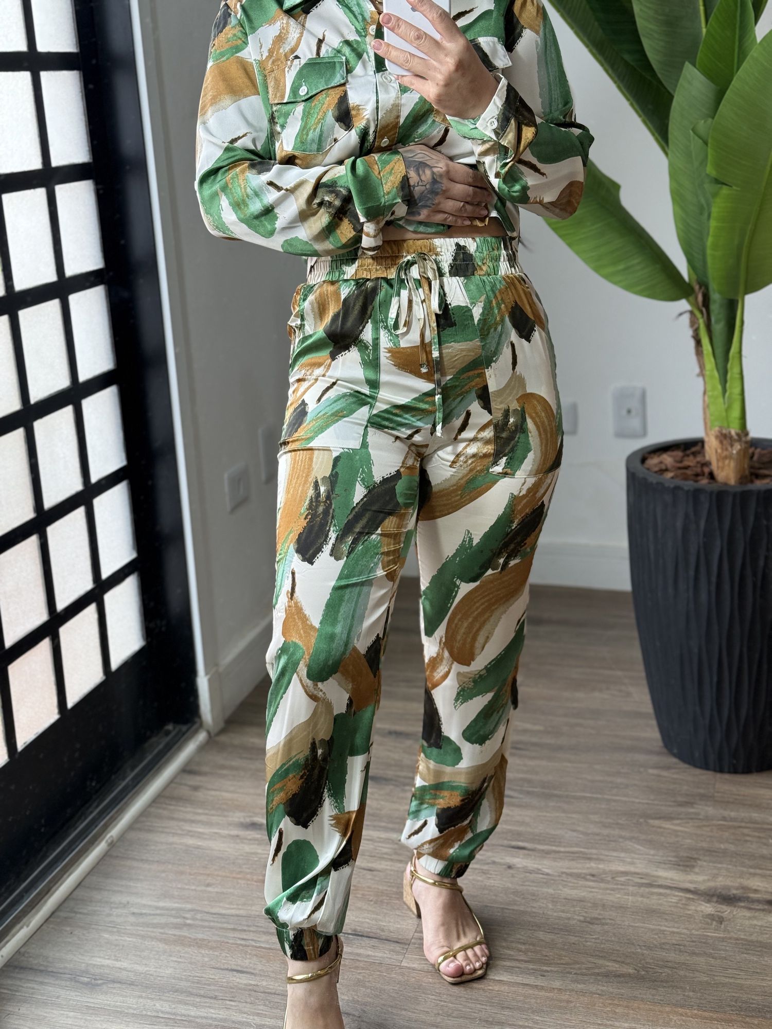 Conjunto Estampado Acetinado - 2259 - Verde 