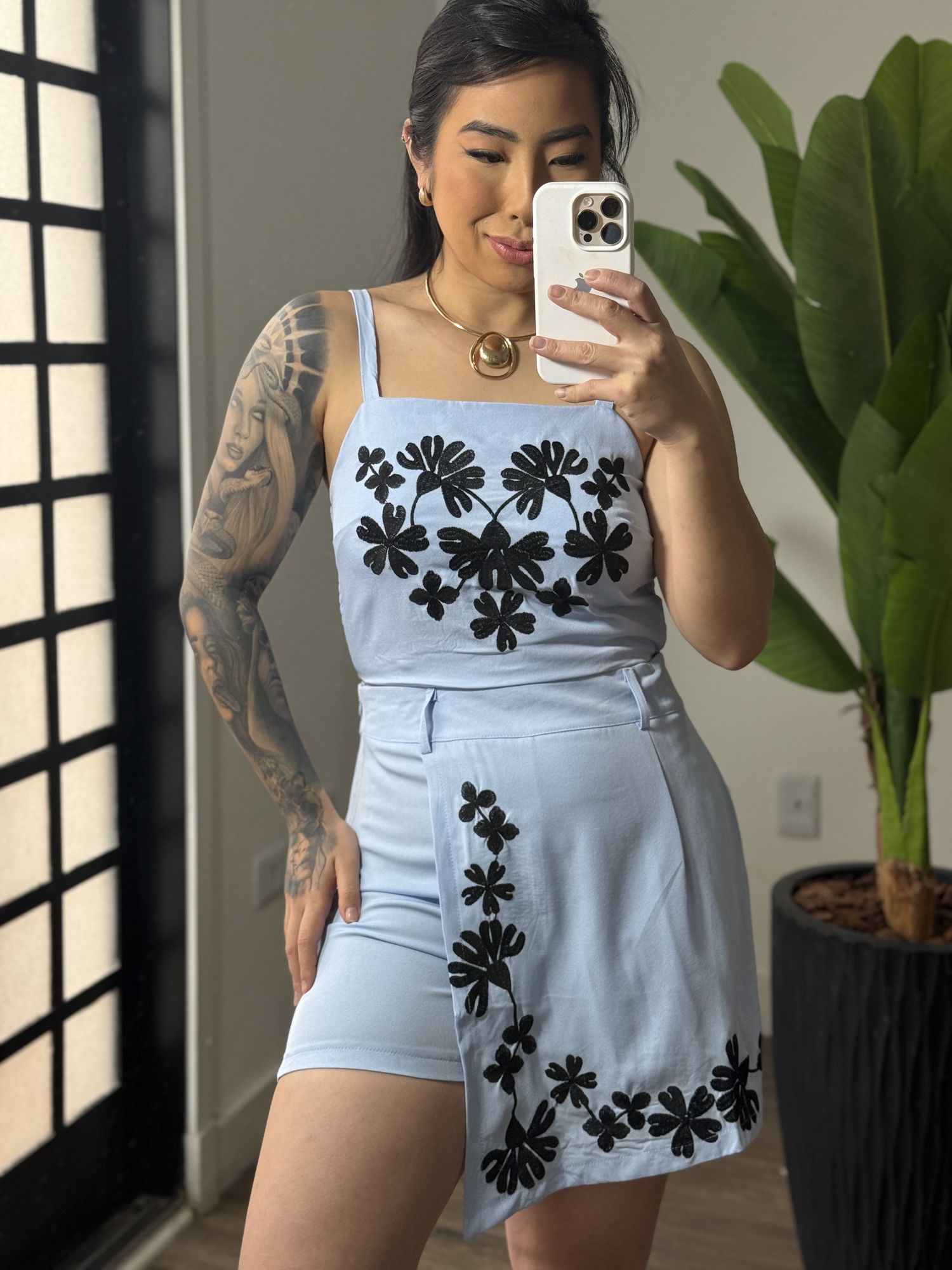 Conjunto shorts saia Cristina 2145 -Azul 