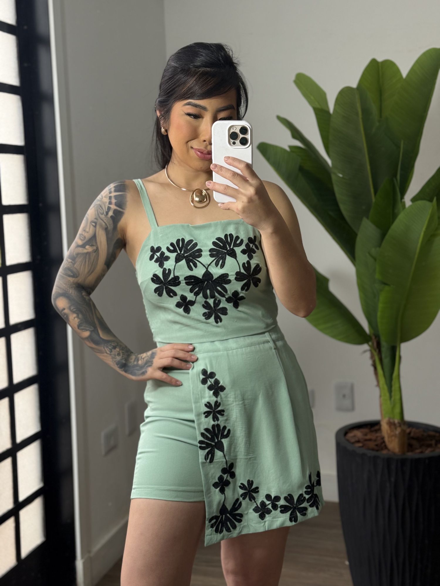 Conjunto shorts saia Cristina 2145 - verde 