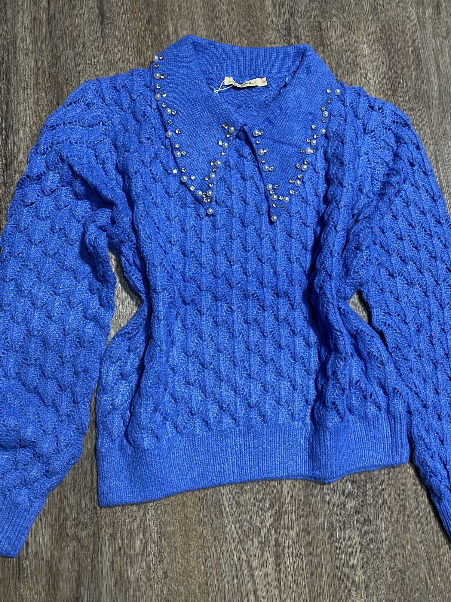 Blusa com pedras na gola 2167 - Azul