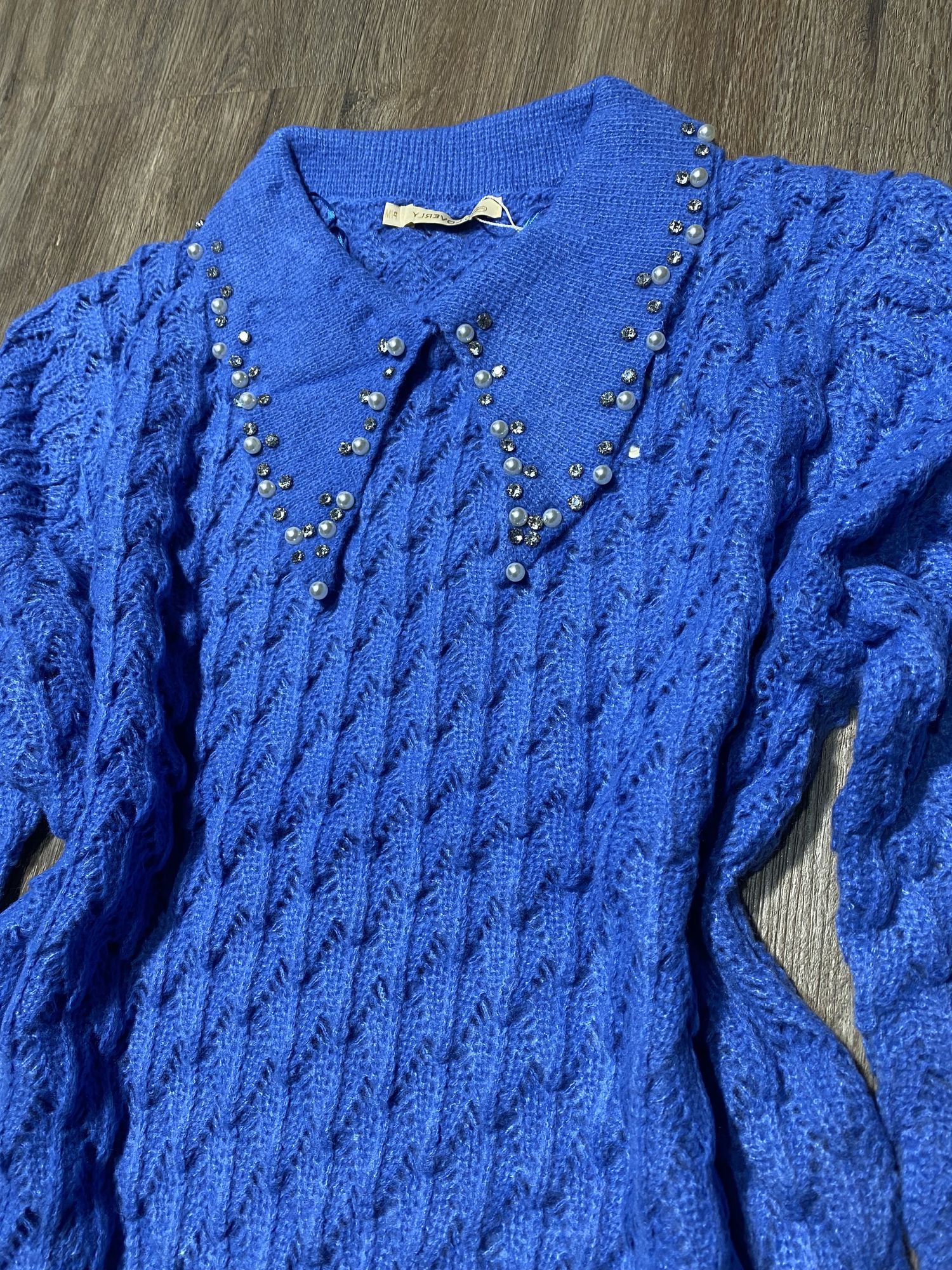 Blusa com pedras na gola 2167 - Azul