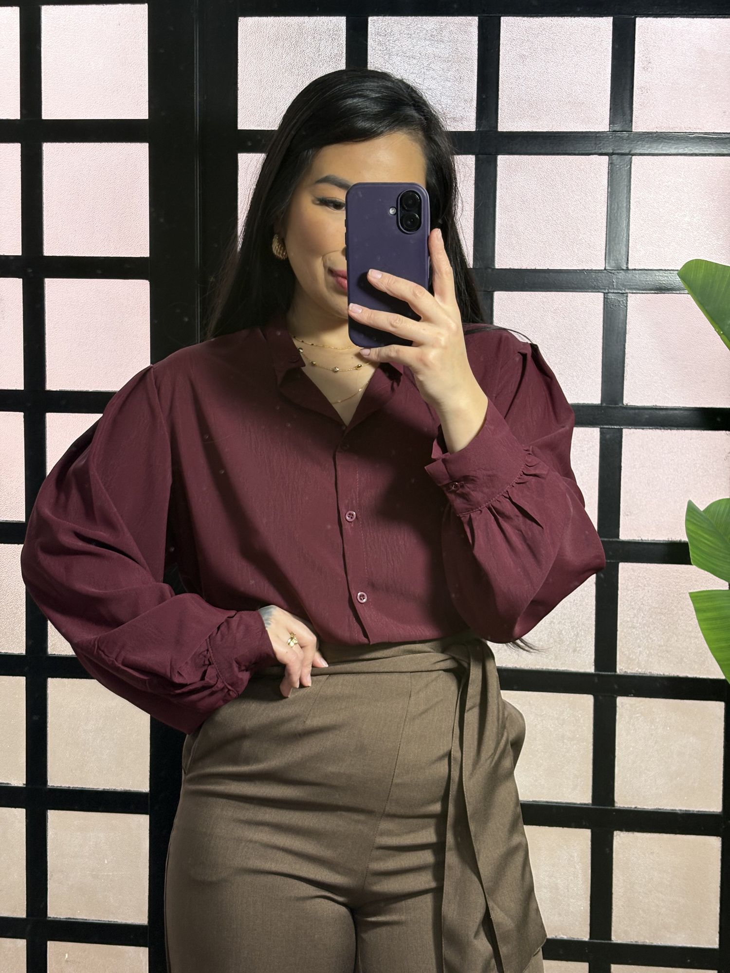 Camisa gola padre Bela 99202 - Vinho 