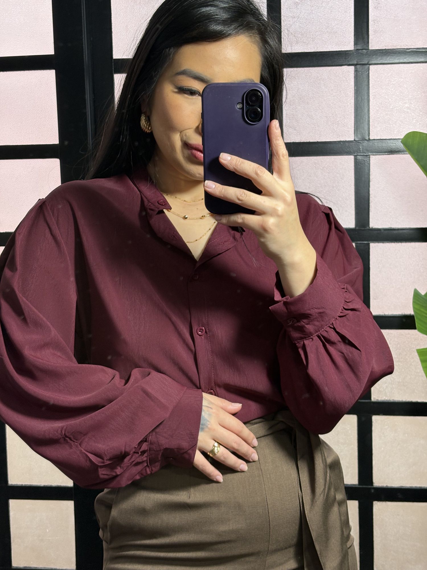 Camisa gola padre Bela 99202 - Vinho 