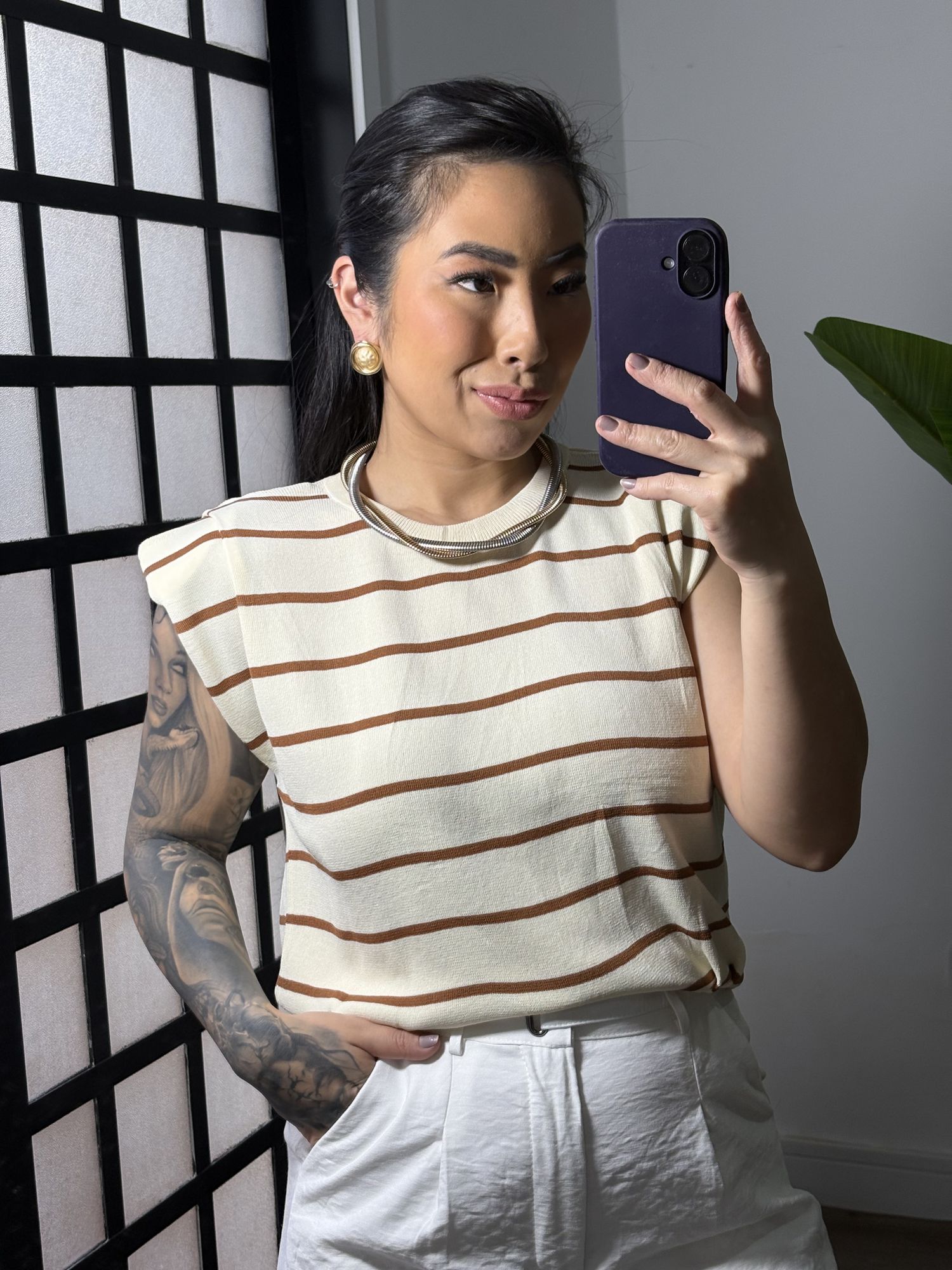 Blusa Muscle Tee Tricô Ana Lucia 2056 - Bege 