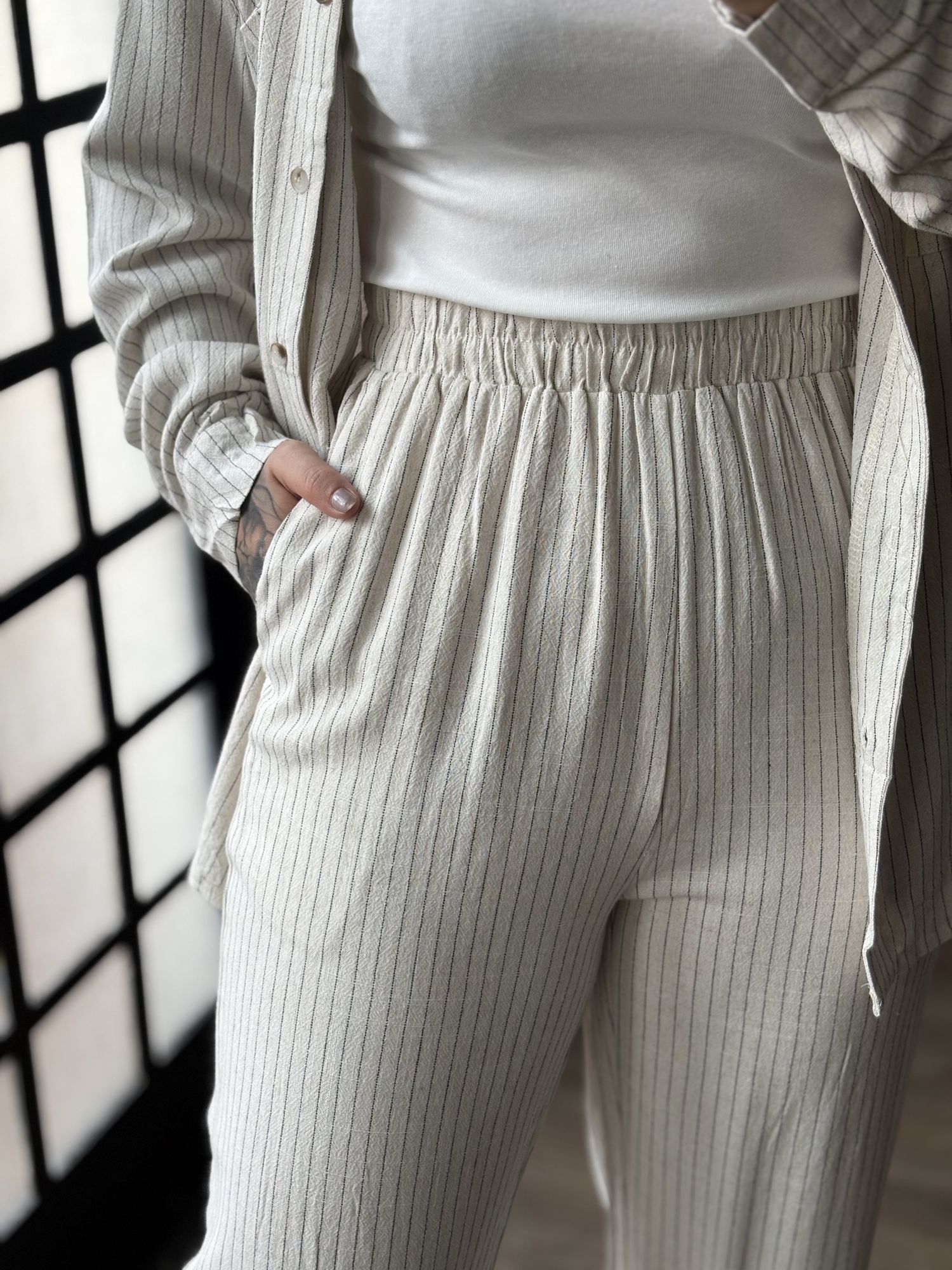 Calça Pantalona Linho Judit 3594 - Cru
