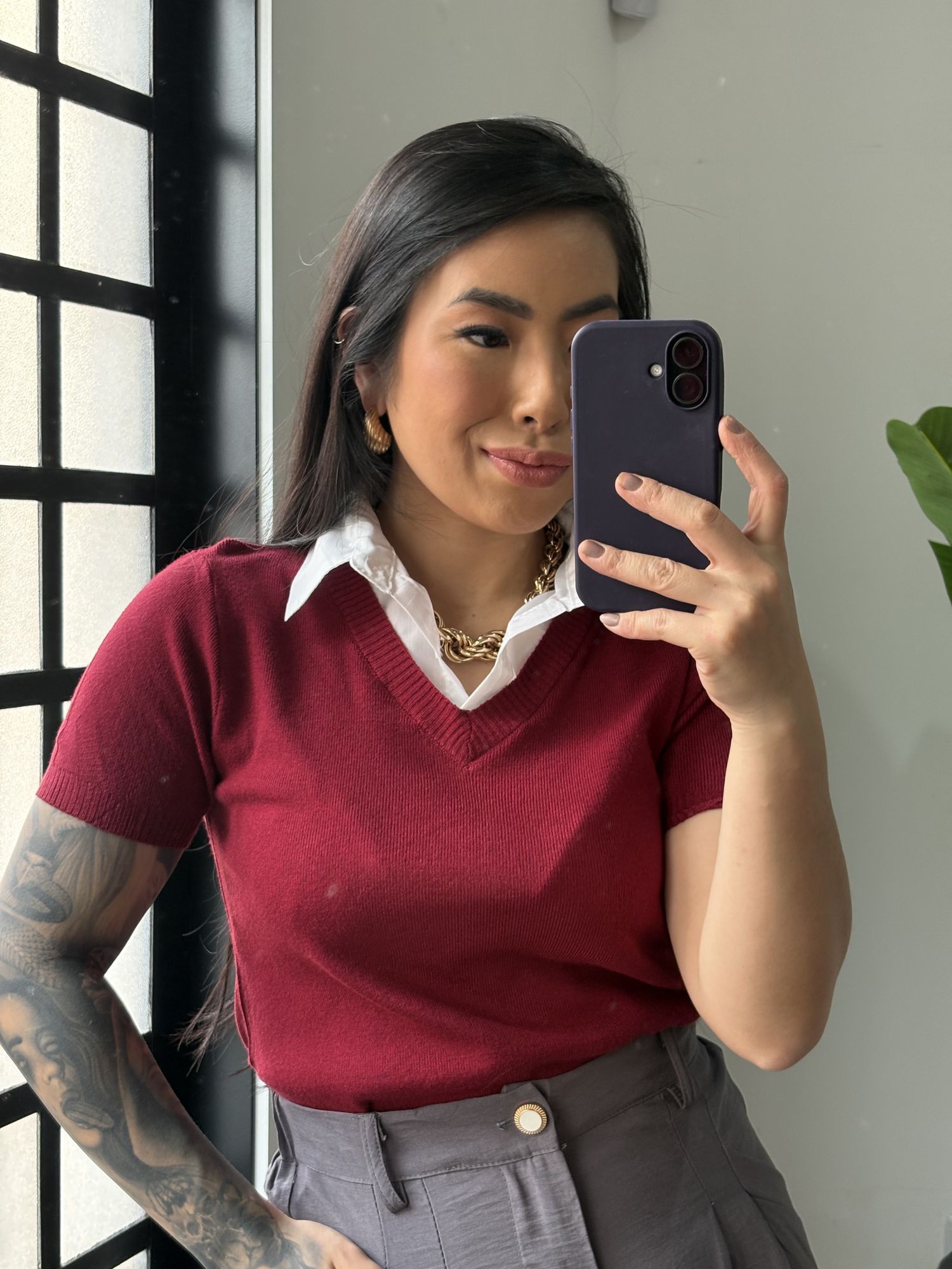 Blusa Tricô Gola W01- Vinho 