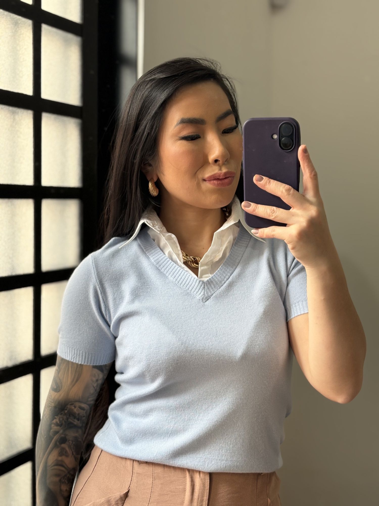 Blusa Tricô Gola W01 - Azul 