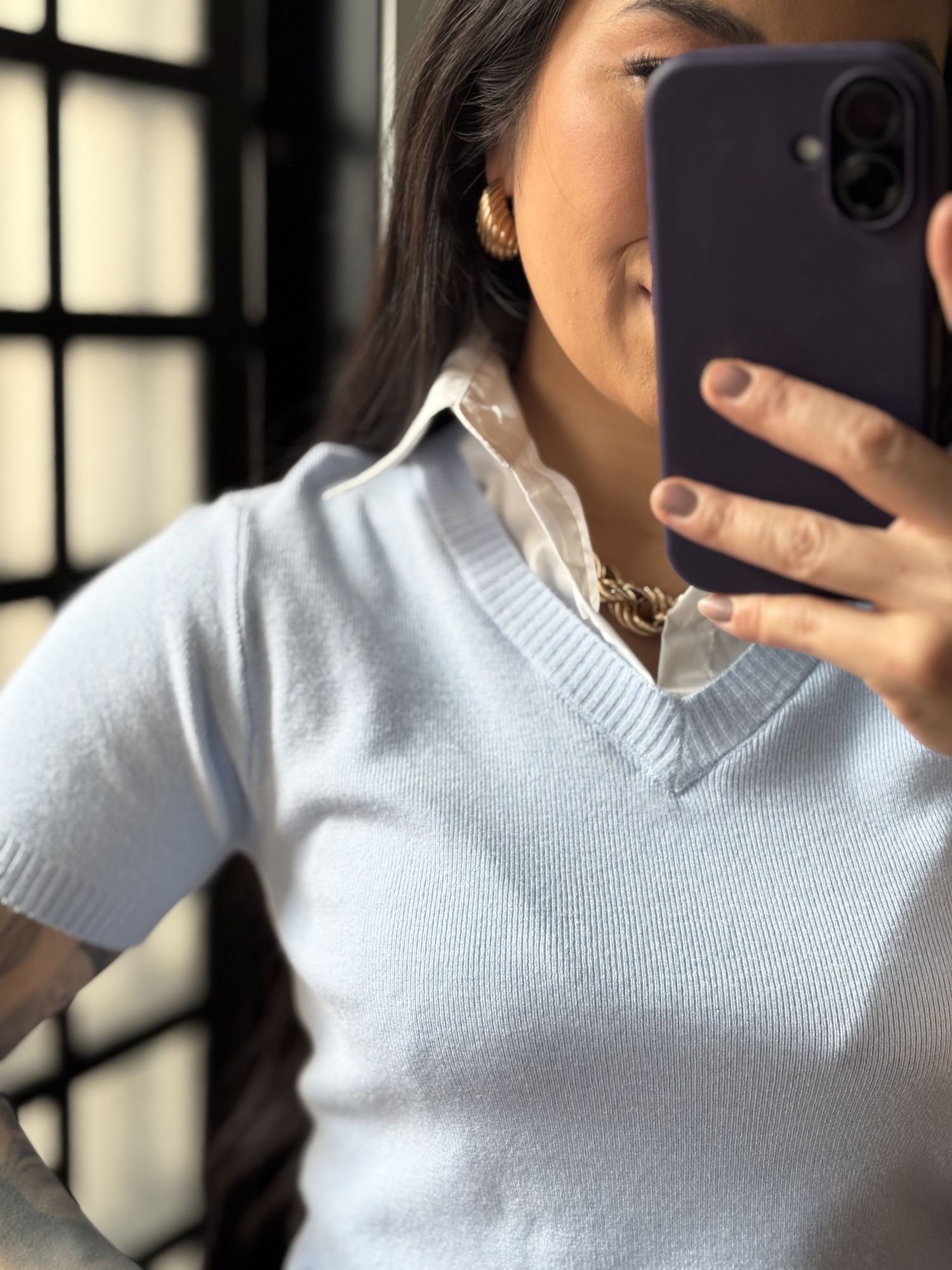 Blusa Tricô Gola W01 - Azul 