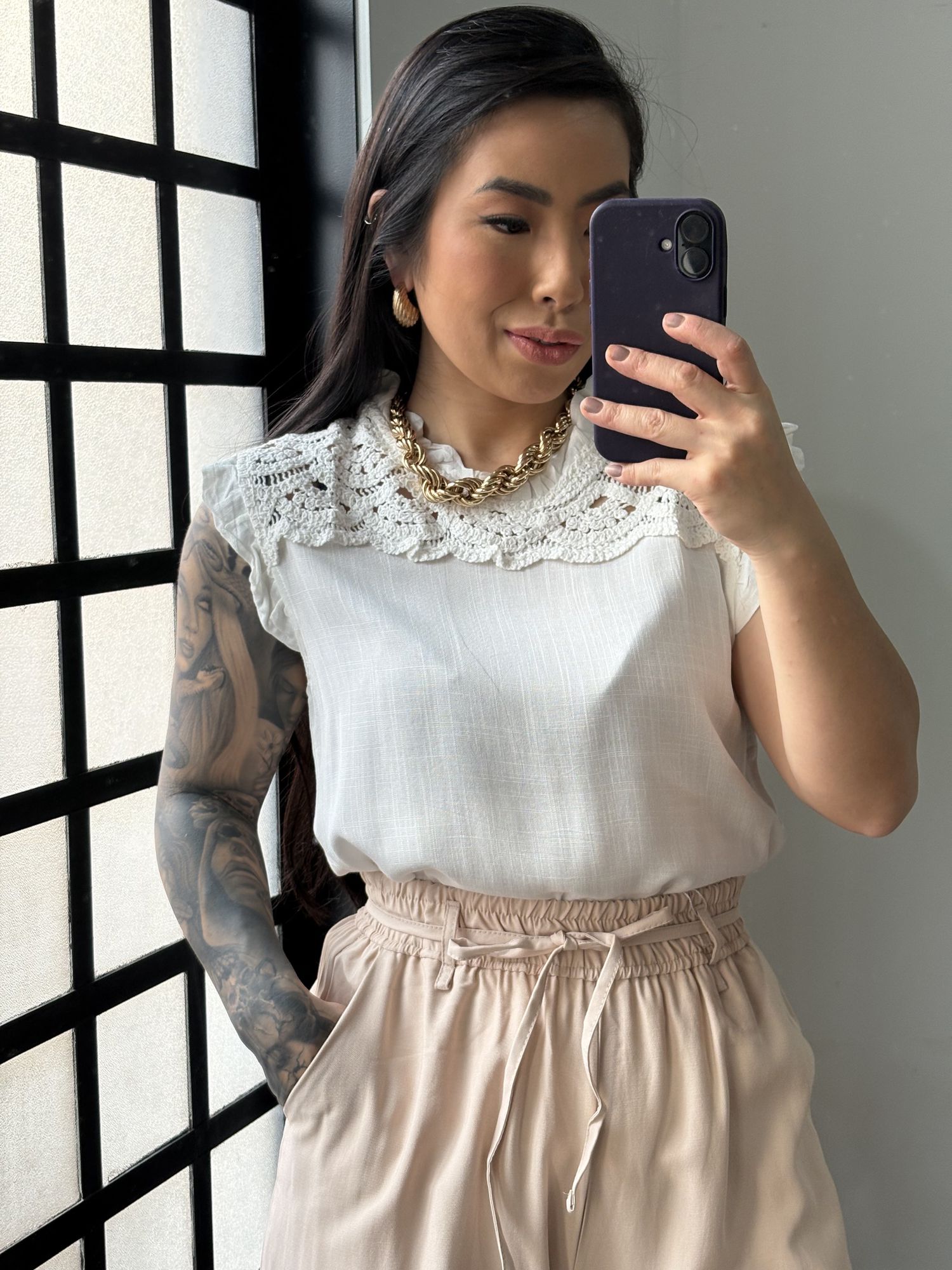 Blusa Linho Delicada 77381 - branco