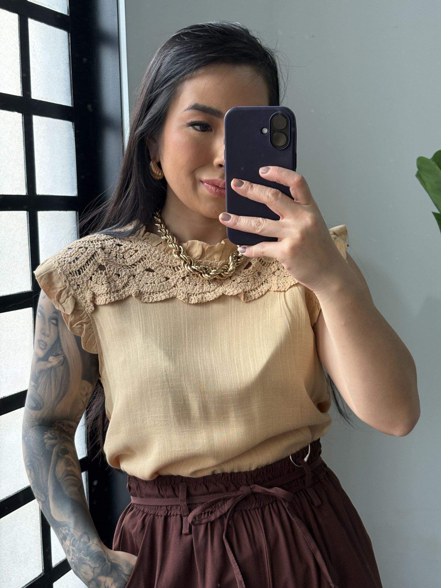 Blusa Linho Delicada 77381 - Caramelo 