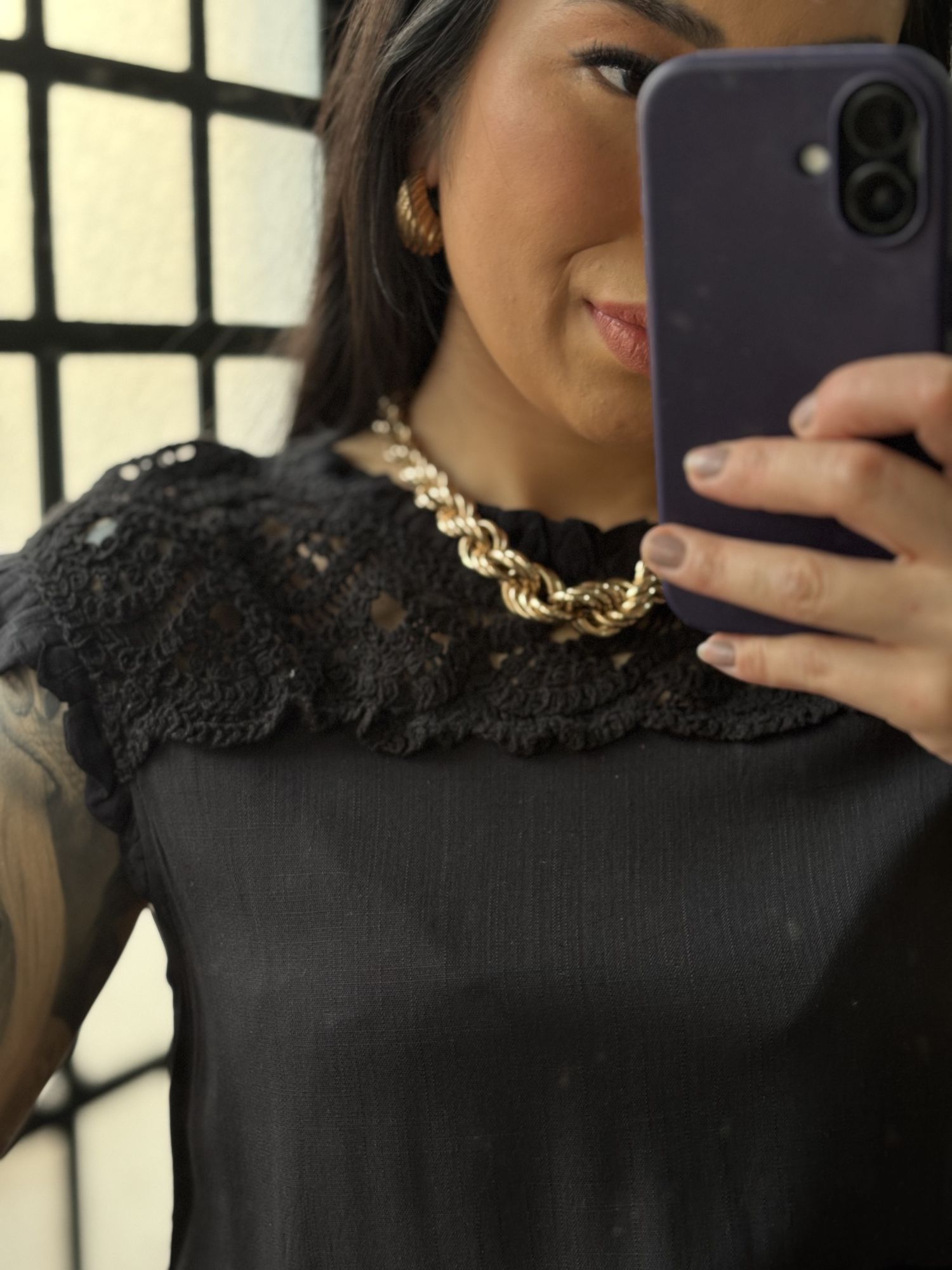 Blusa Linho Delicada 77381 - Preto 