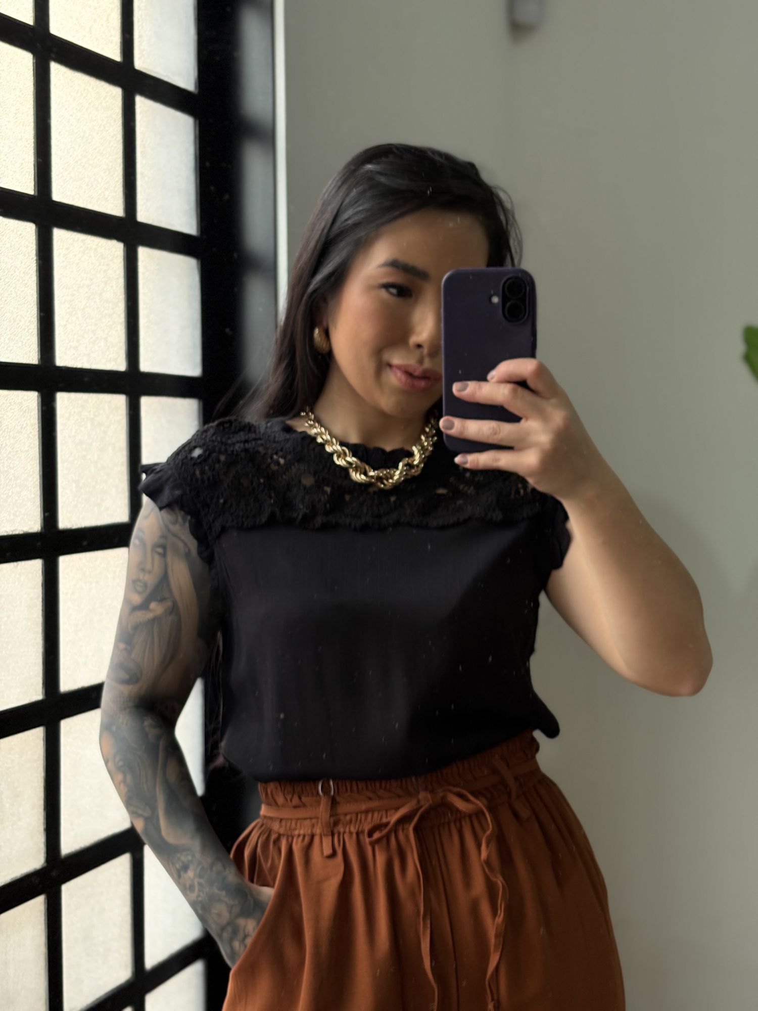 Blusa Linho Delicada 77381 - Preto 