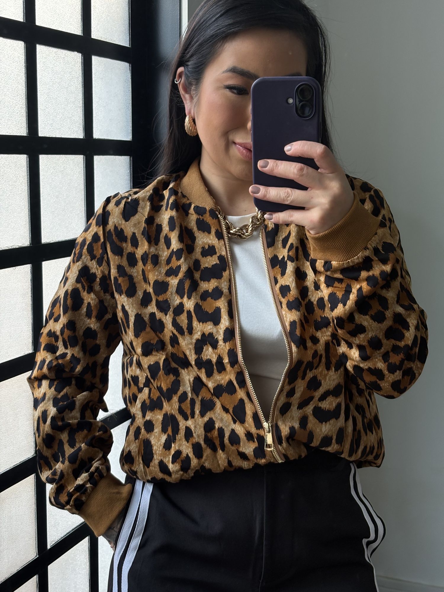 Bomber animal print acetinada Ana Clara 3234-Marrom