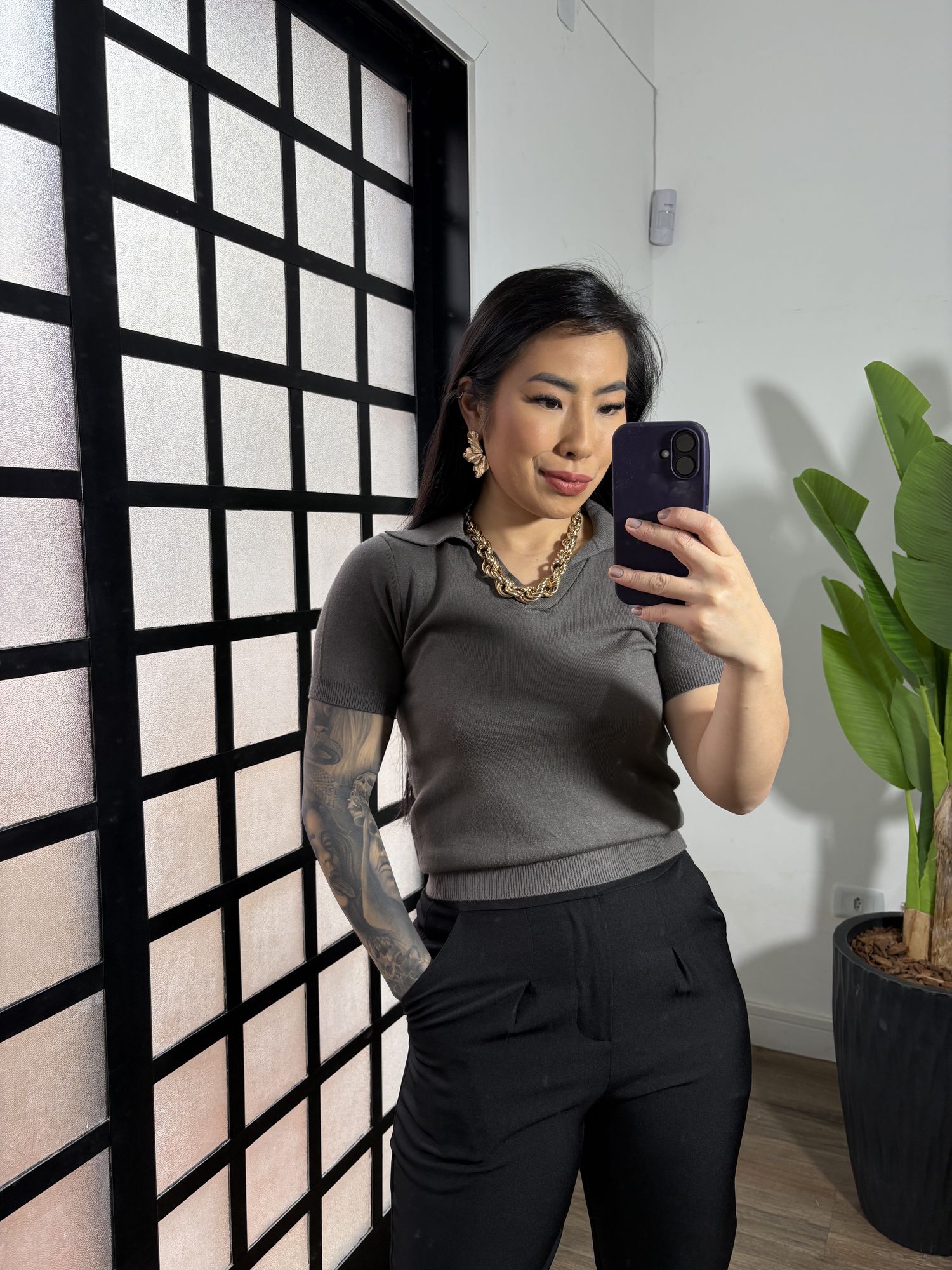 Blusa Tricô Eli 8032 - Cinza 