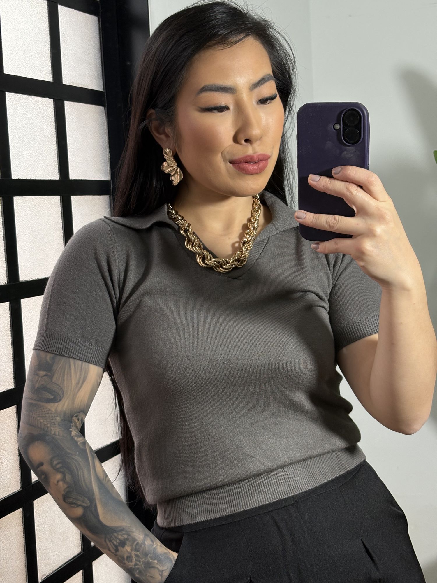 Blusa Tricô Eli 8032 - Cinza 