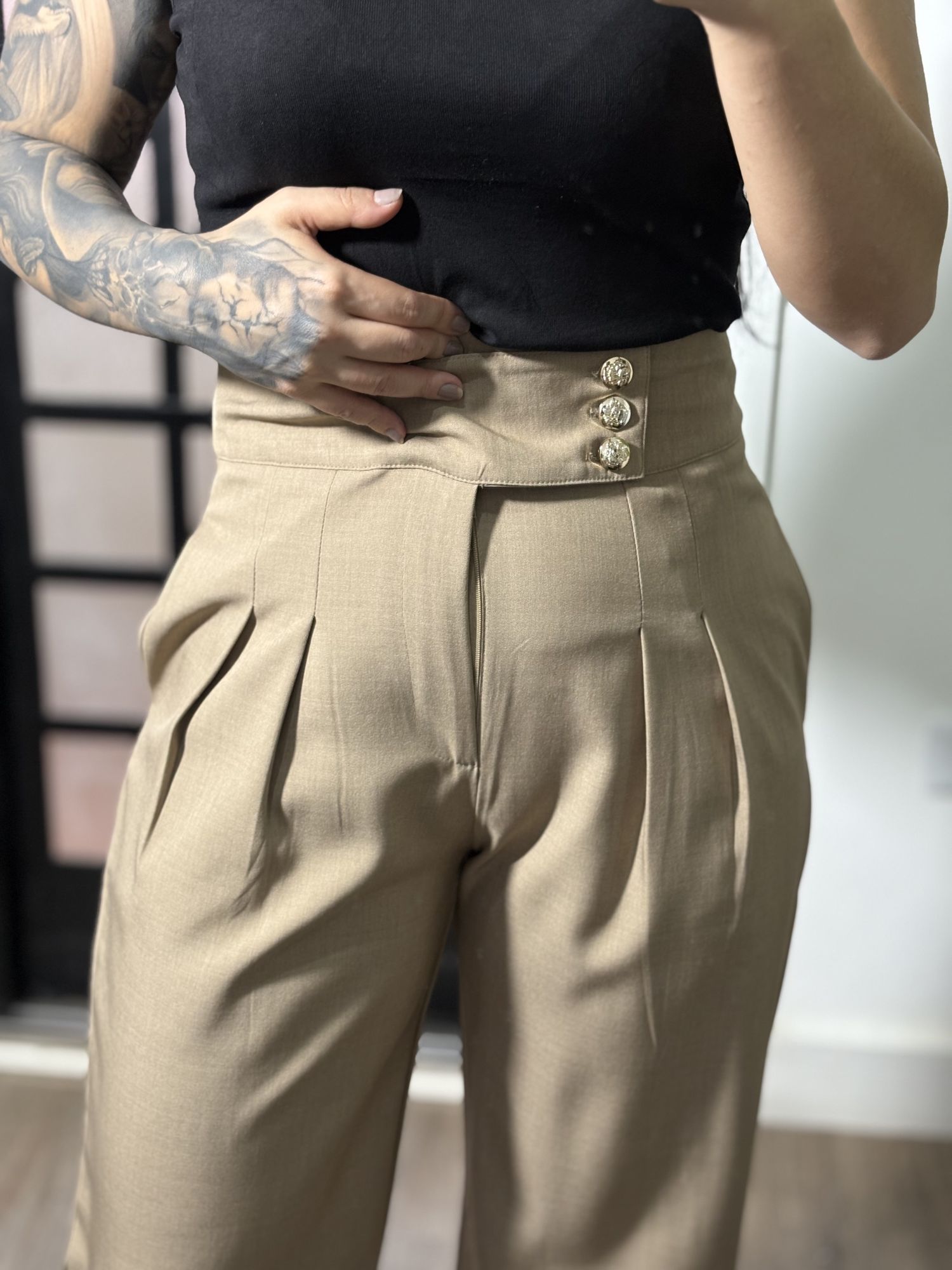 Calça Pantalona Fati 1342 - Bege Claro 