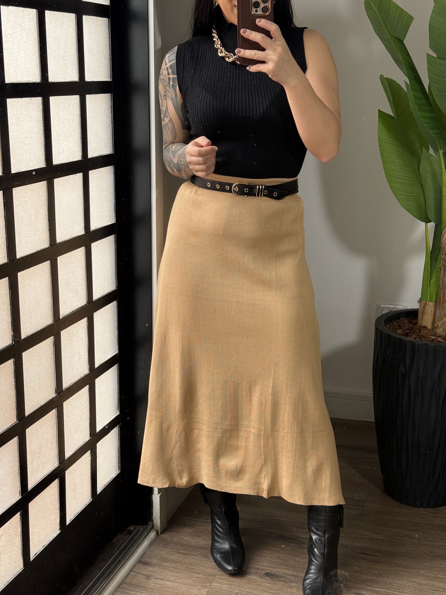 Saia Midi Tricô Carol 5105 - Bege 