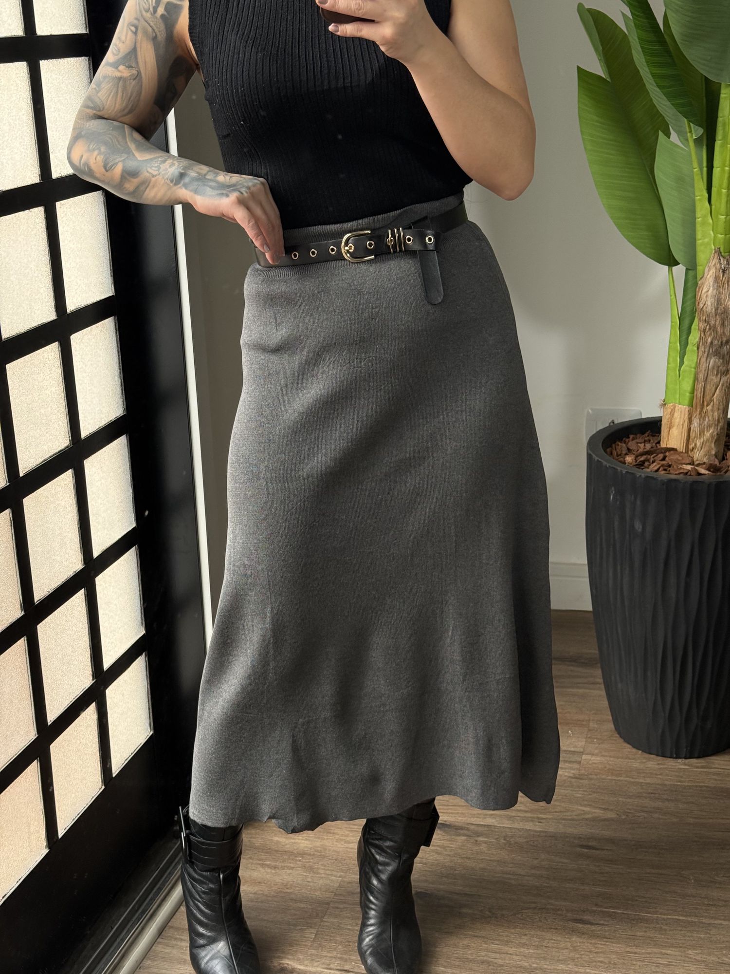 Saia Midi Tricô Carol 5105- Cinza 