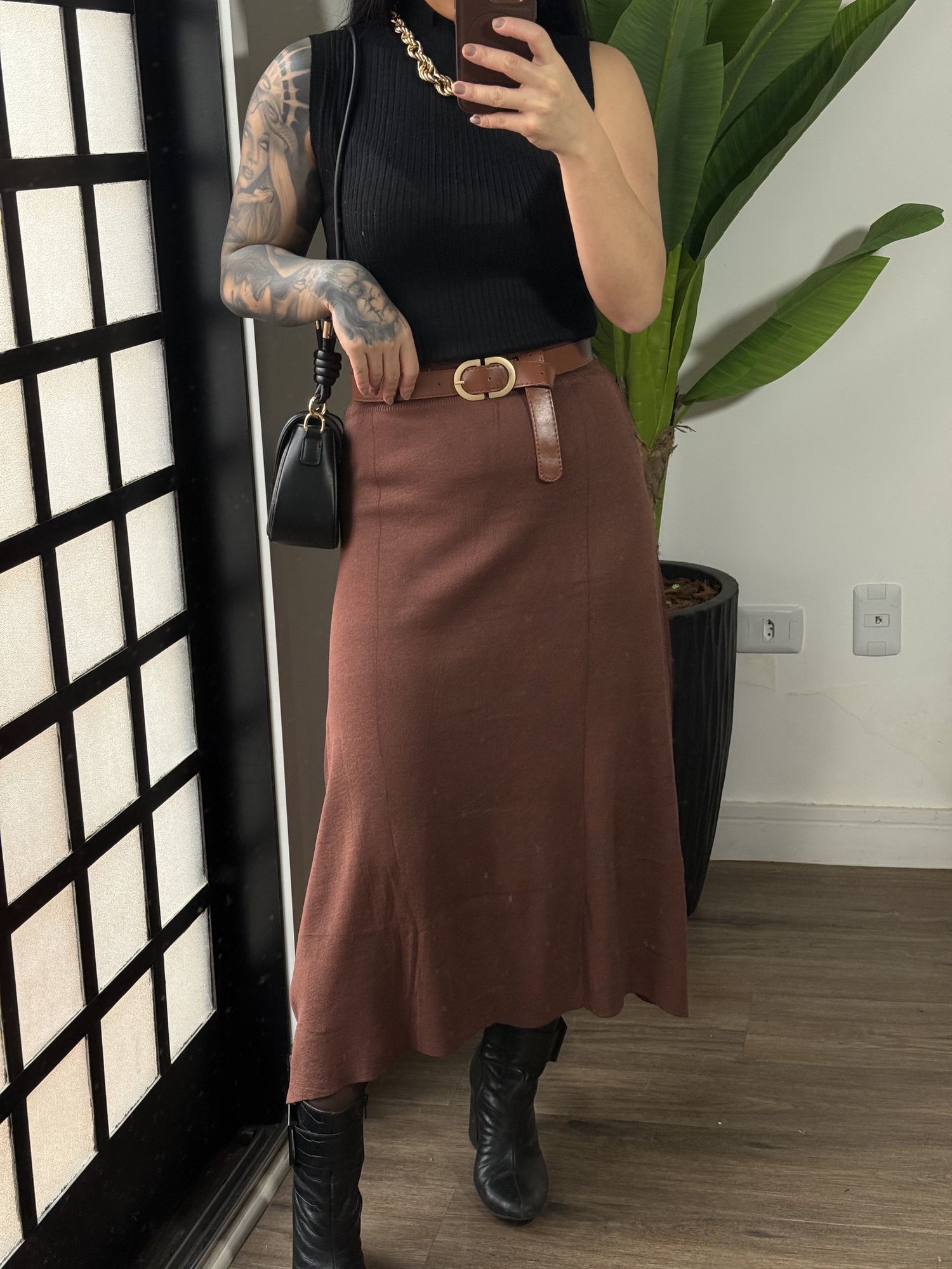 Saia Midi Tricô Carol 5105 - Marrom 