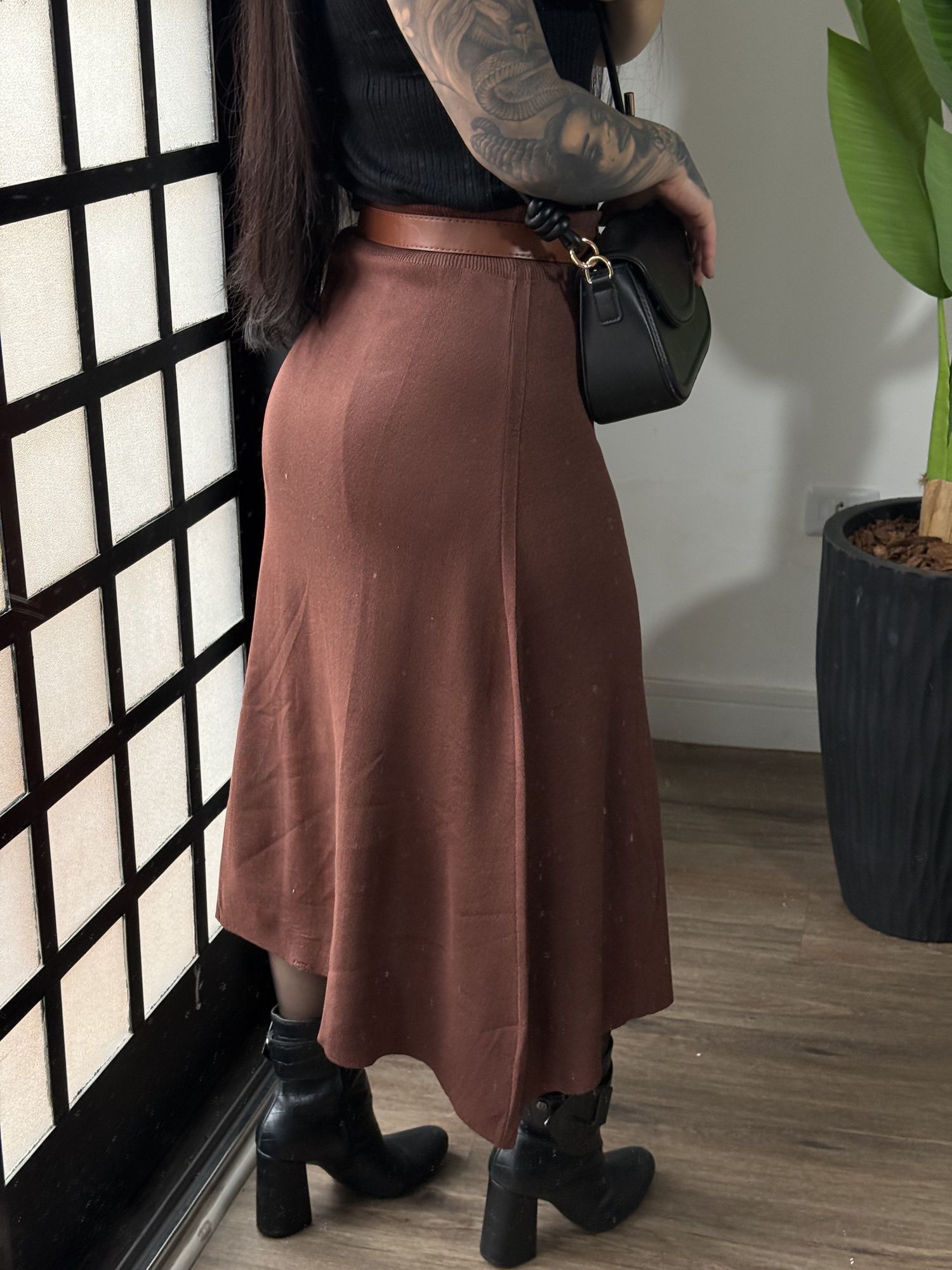 Saia Midi Tricô Carol 5105 - Marrom 