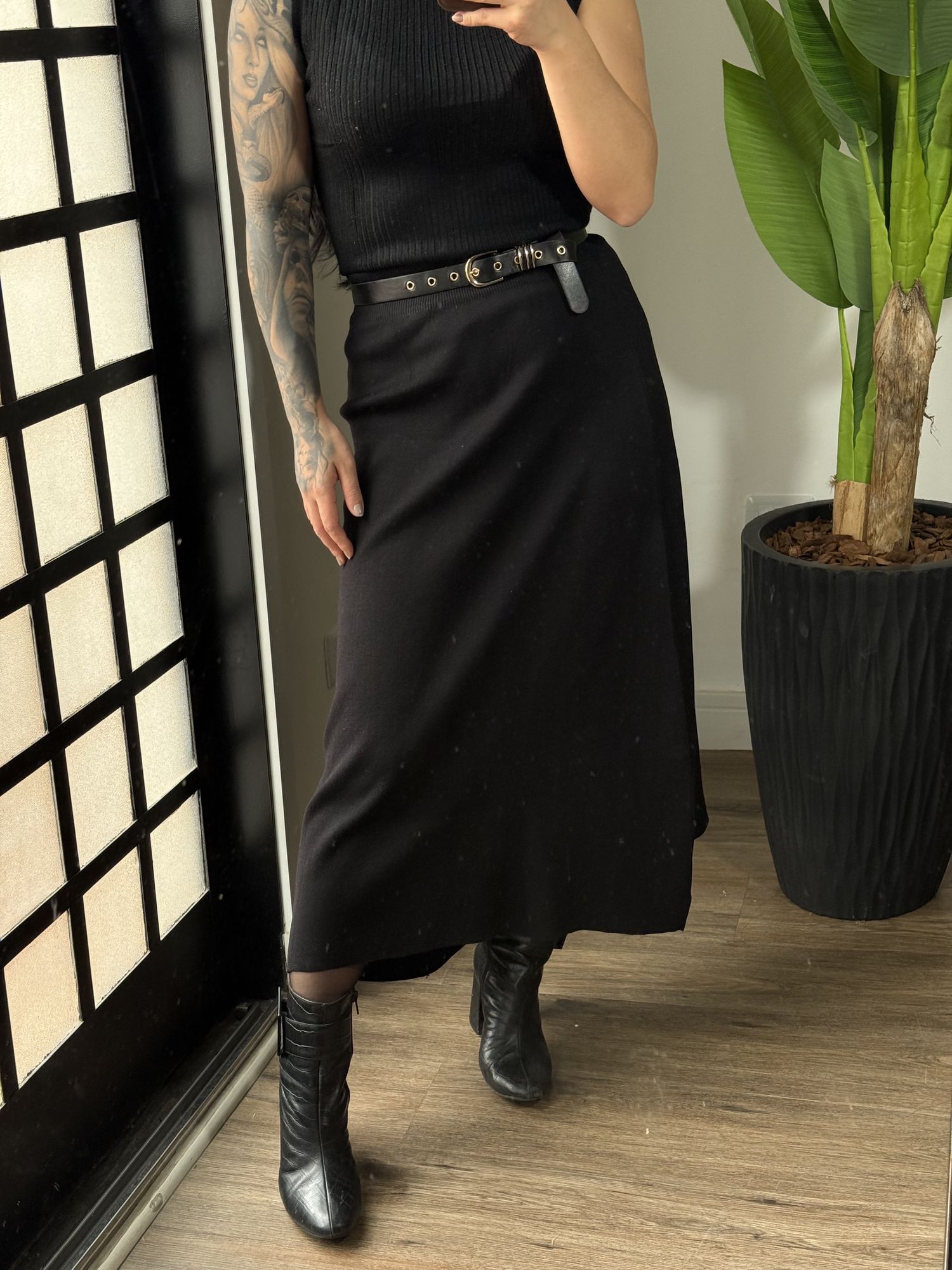 Saia Midi Tricô Carol 5105 - Preto 