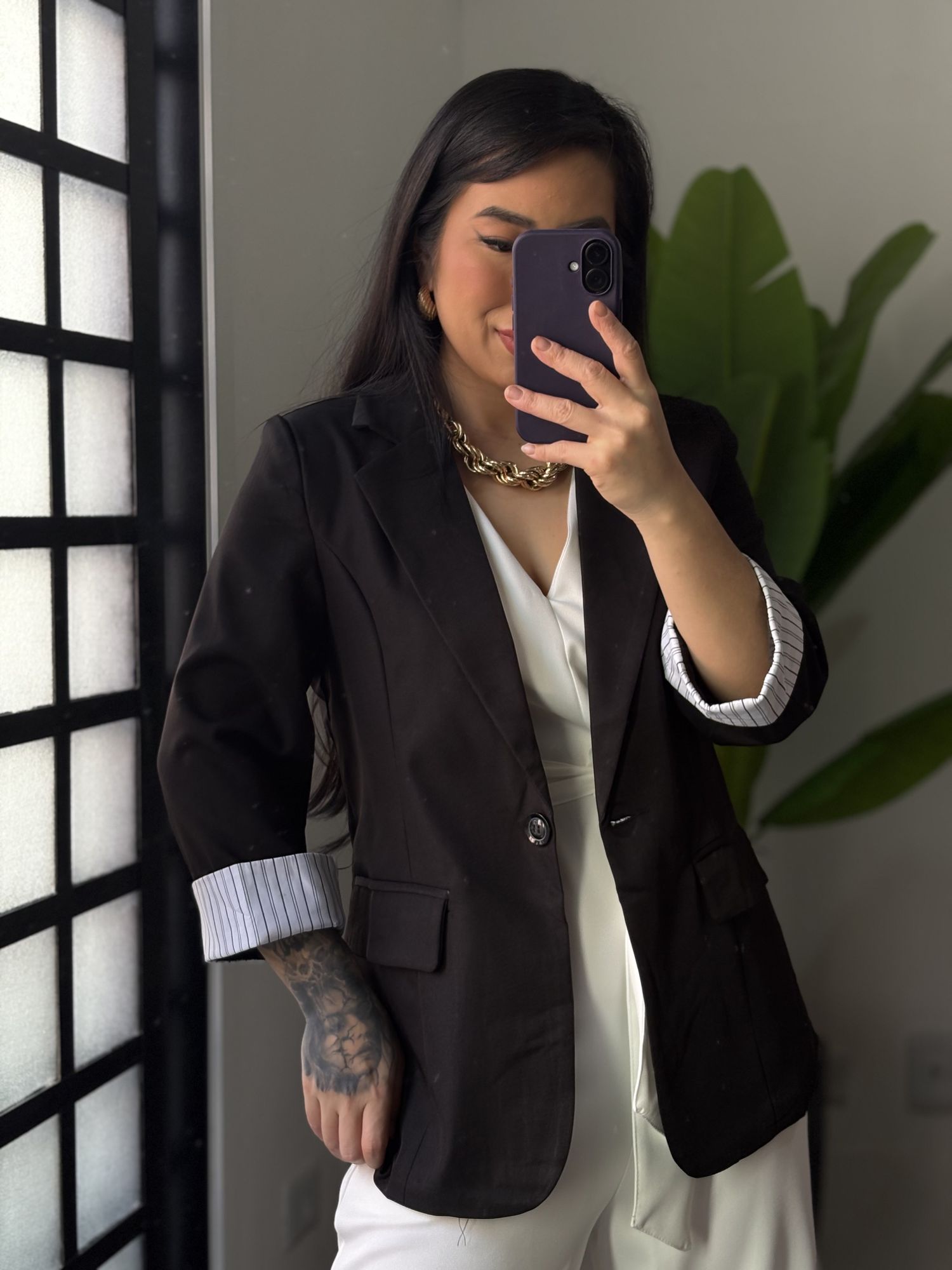 Blazer Manga 3/4 Olivia 016 -Preto 