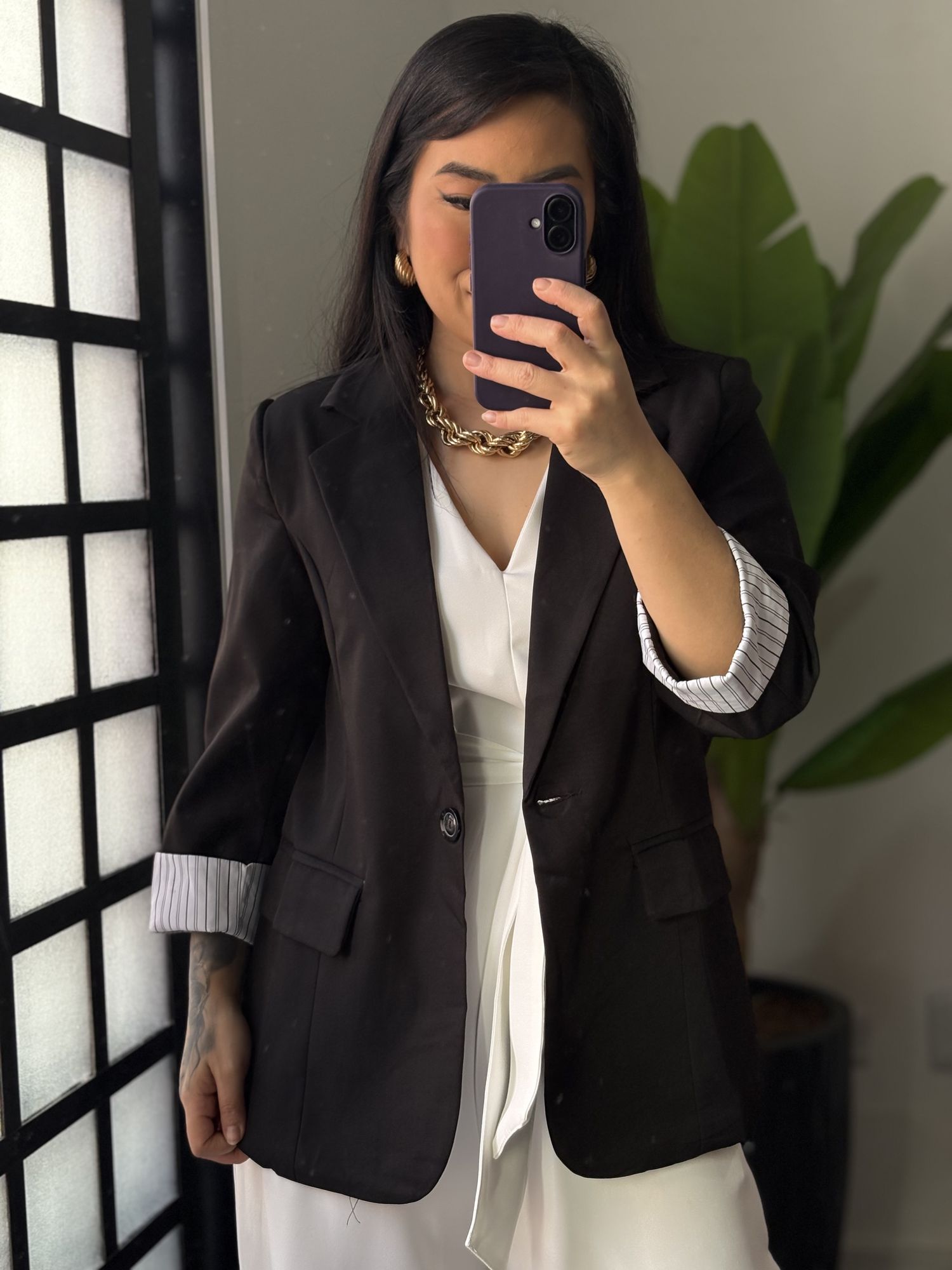 Blazer Manga 3/4 Olivia 016 -Preto 
