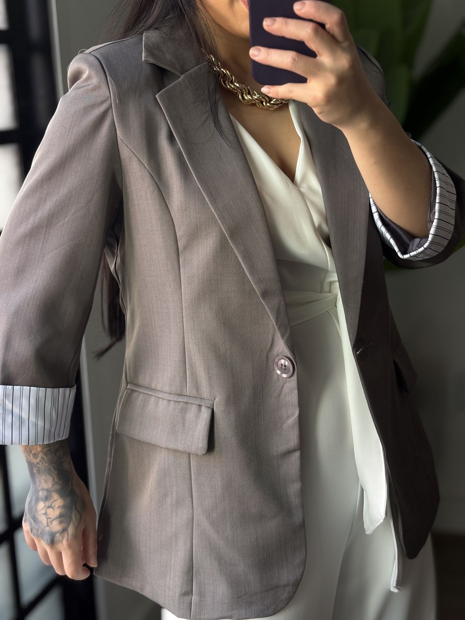 Blazer Manga 3/4 Olivia 016 - Cinza 