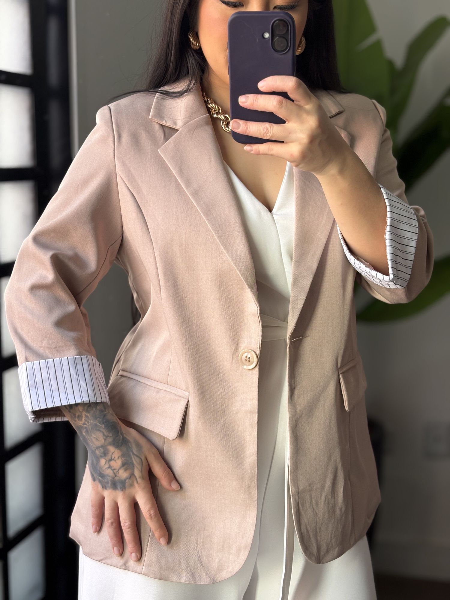 Blazer Manga 3/4 Olivia 016 - Bege 