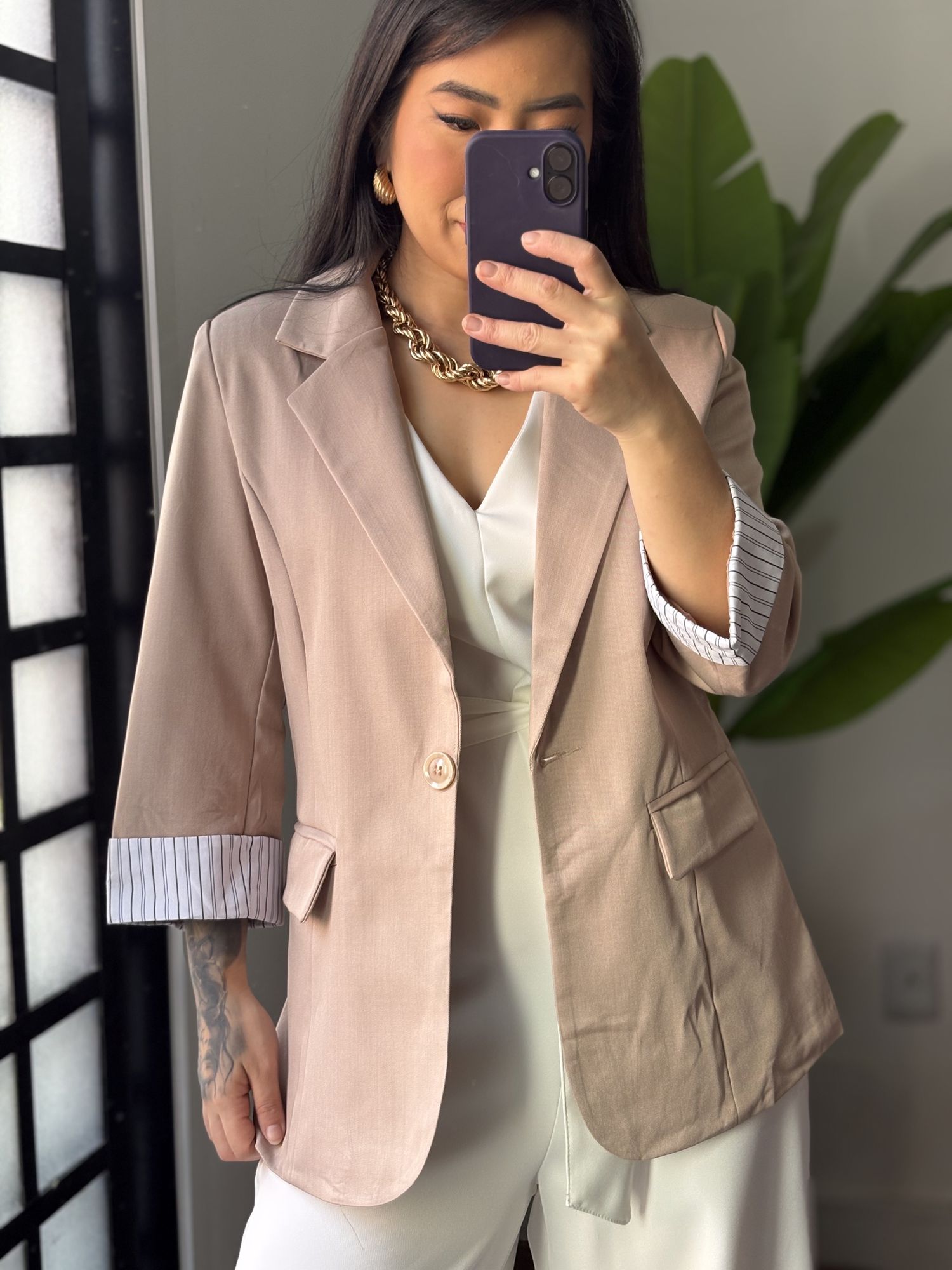 Blazer Manga 3/4 Olivia 016 - Bege 