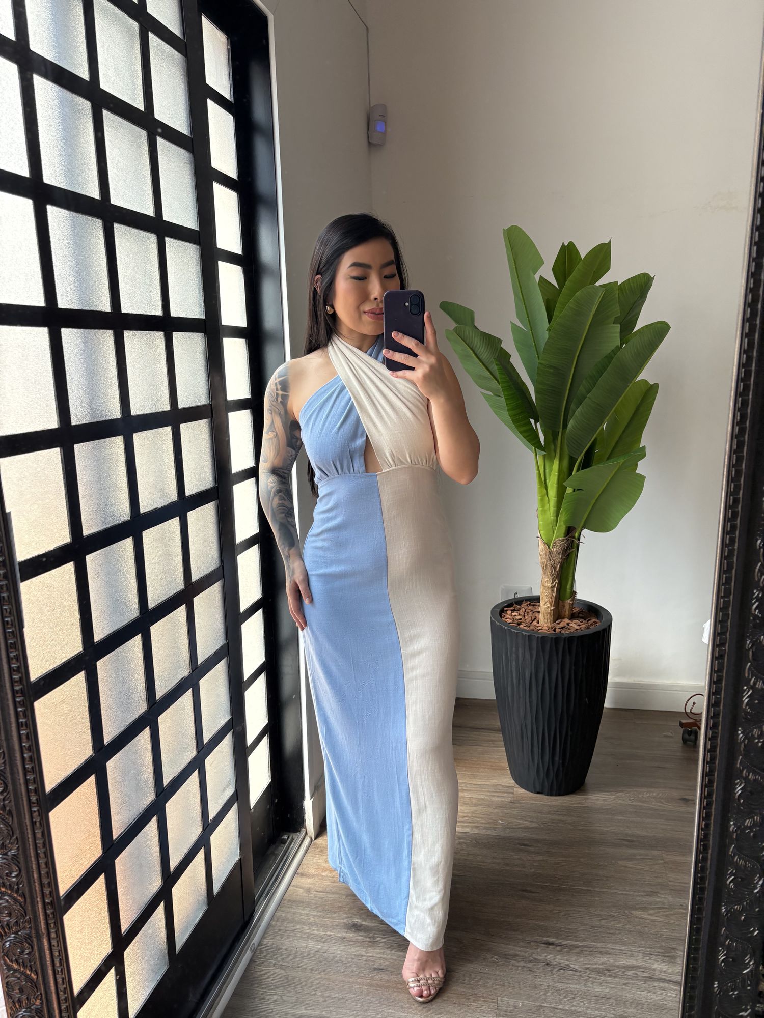 Vestido Linho Bicolor 2813 - Azul 