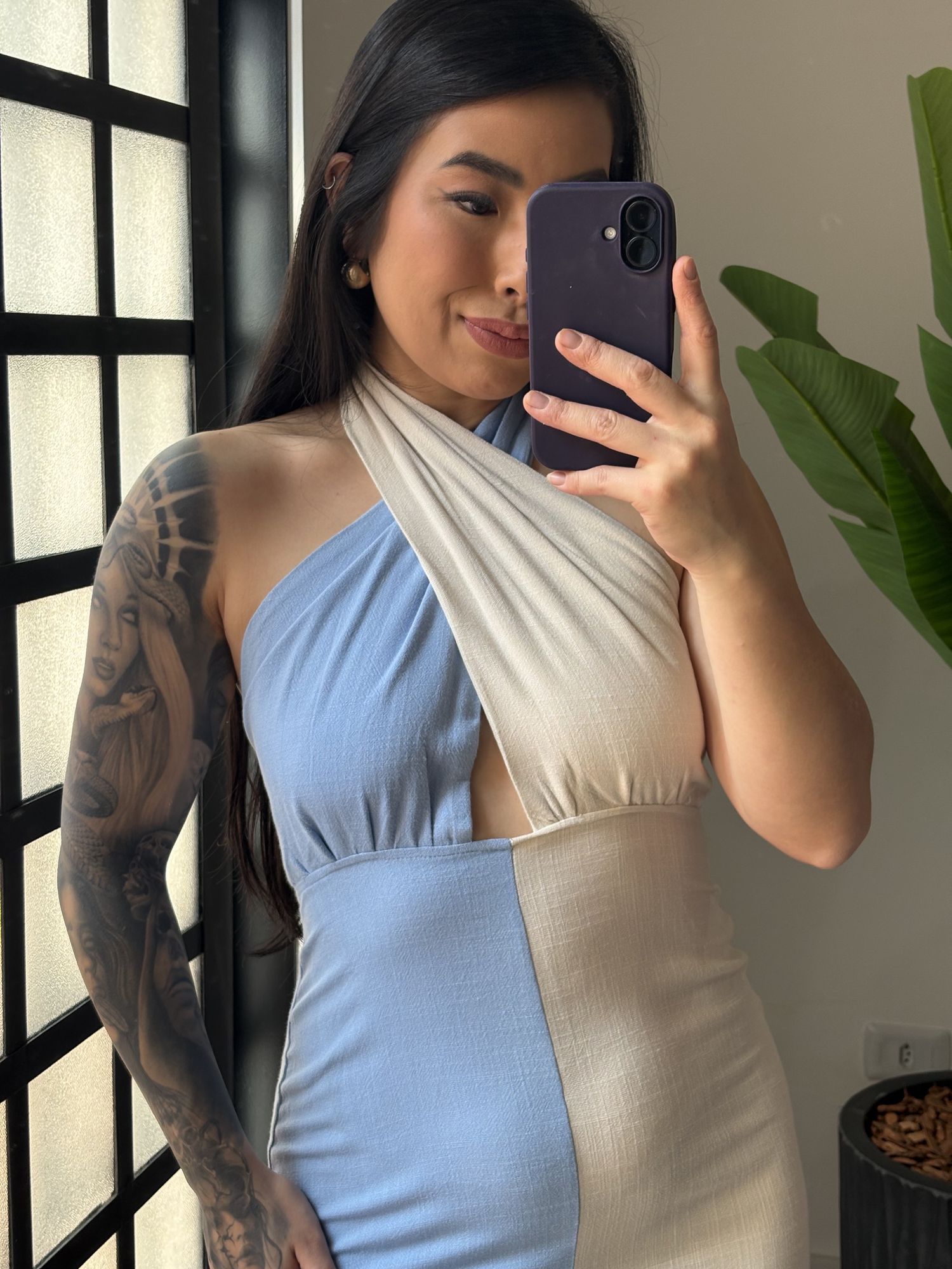 Vestido Linho Bicolor 2813 - Azul 