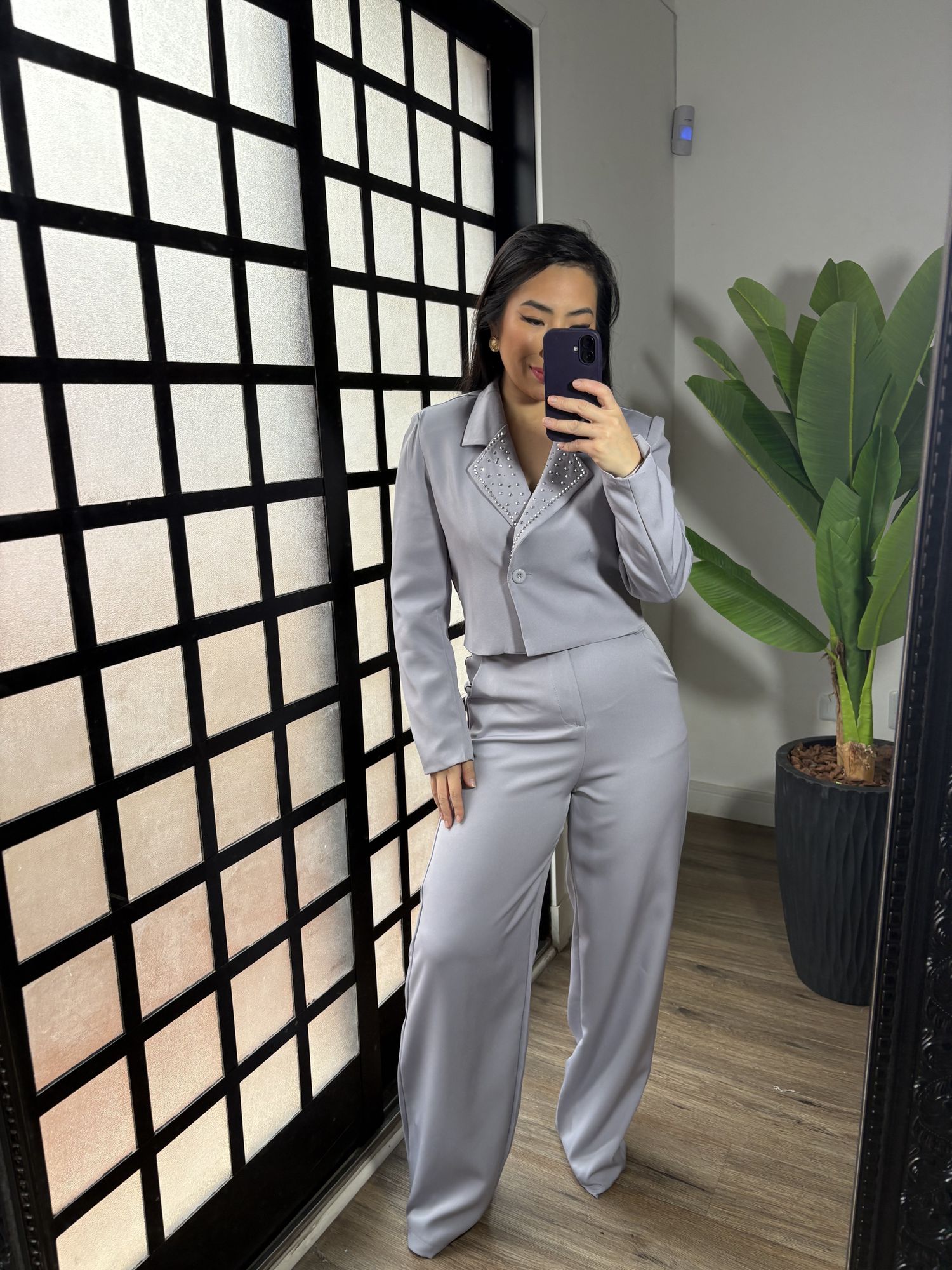 Conjunto Alfaiataria com Brilho Serena 1385 -Cinza 