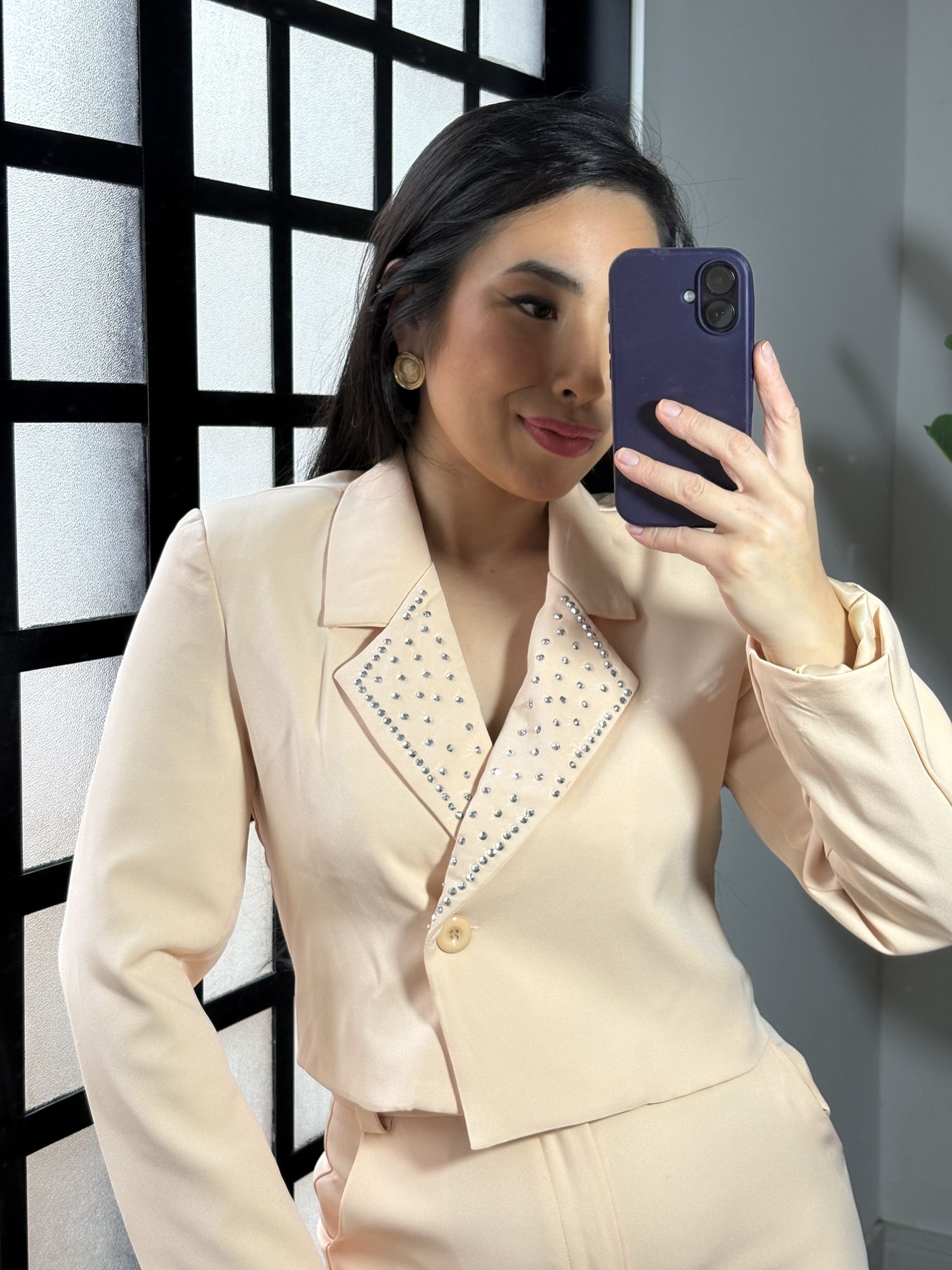 Conjunto Alfaiataria com Brilho Serena 1385 - Creme 