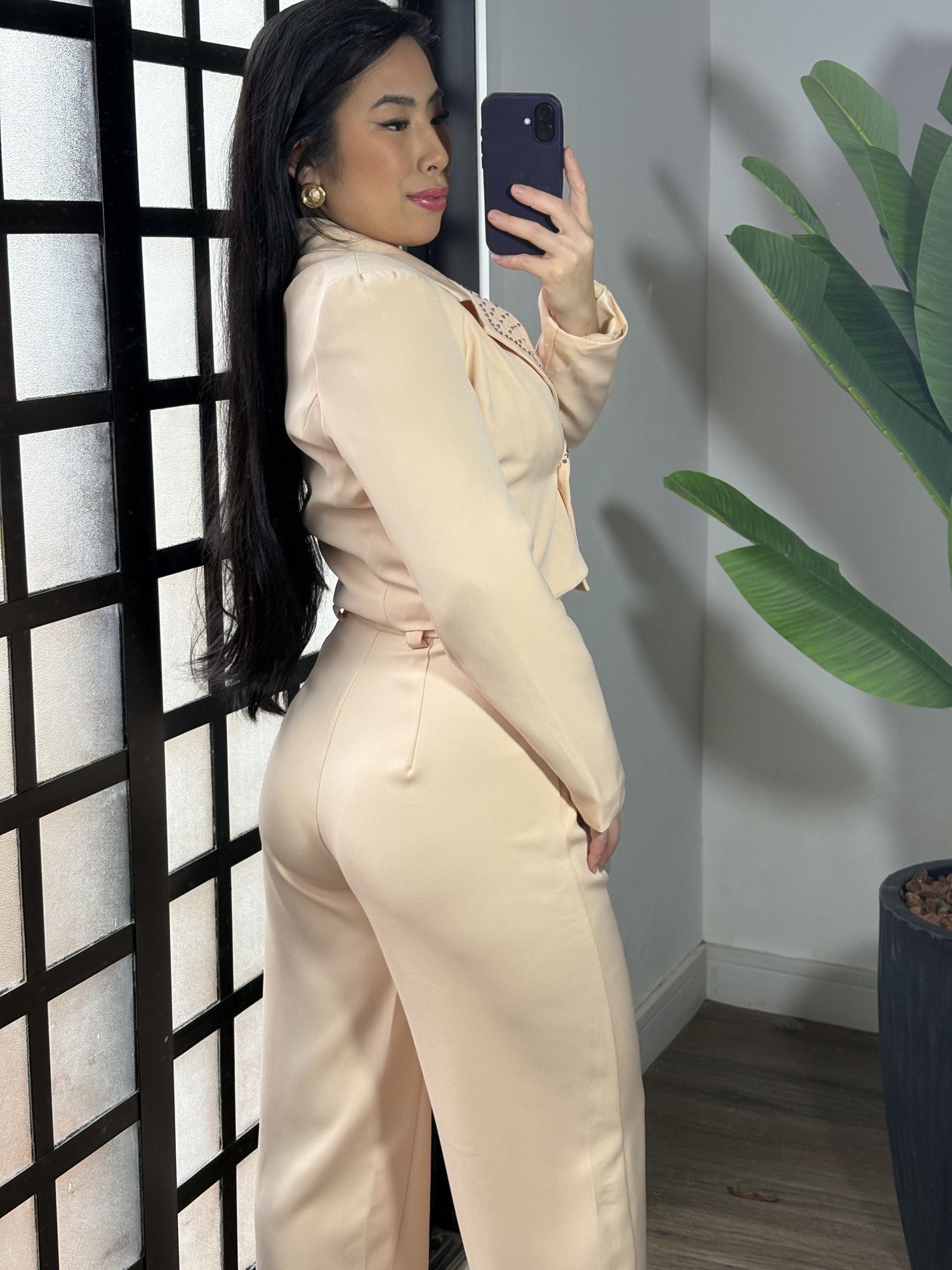 Conjunto Alfaiataria com Brilho Serena 1385 - Creme 