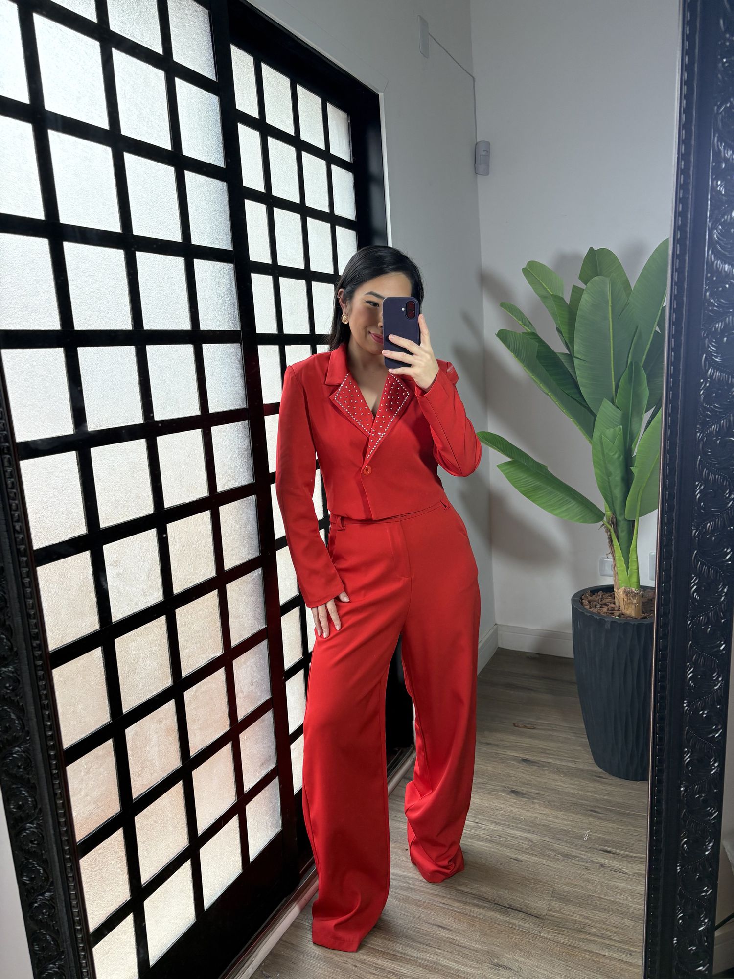Conjunto Alfaiataria com Brilho Serena 1385 - Vermelho