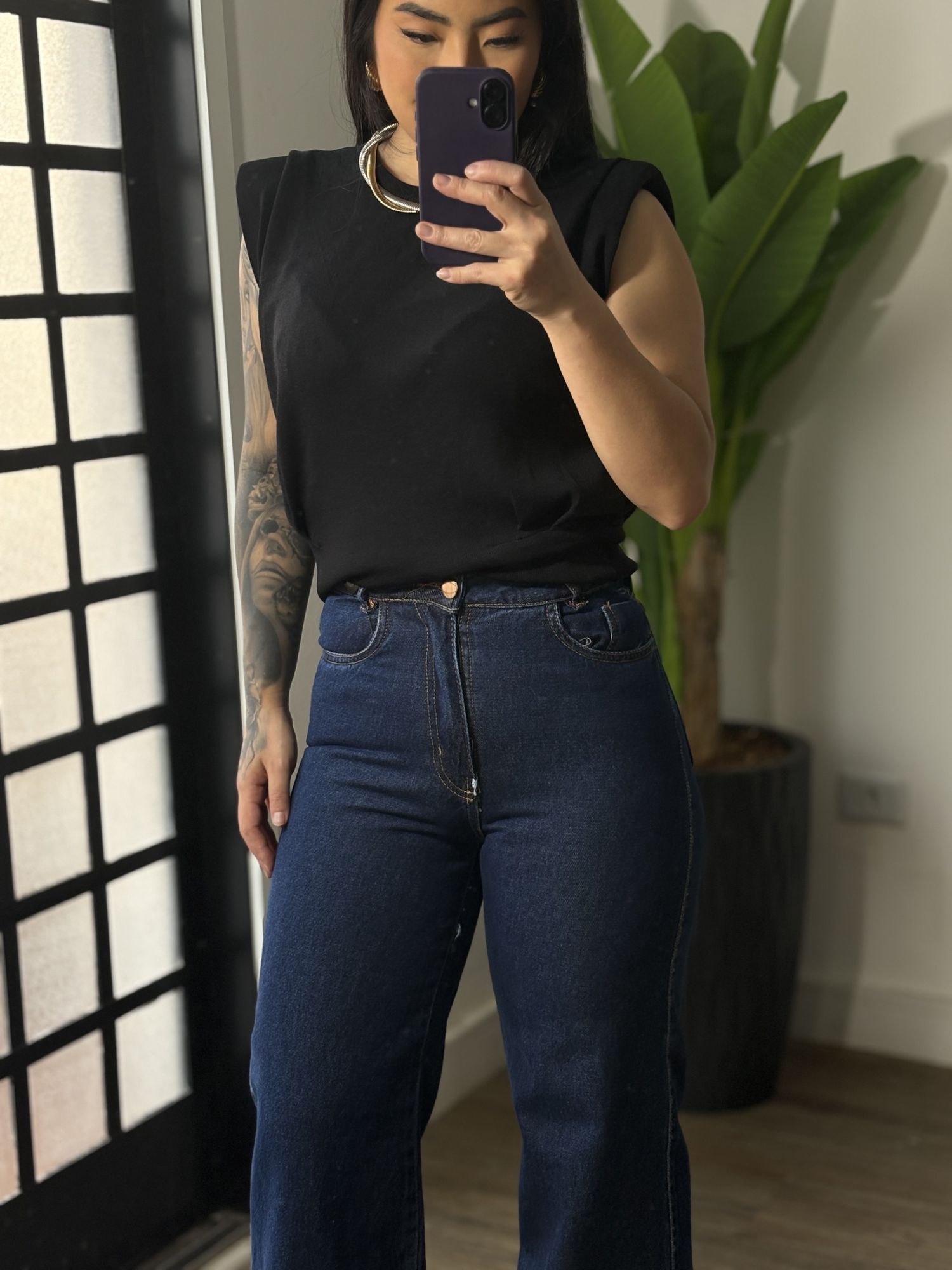 Calça Wide Leg - Lavagem Escura 