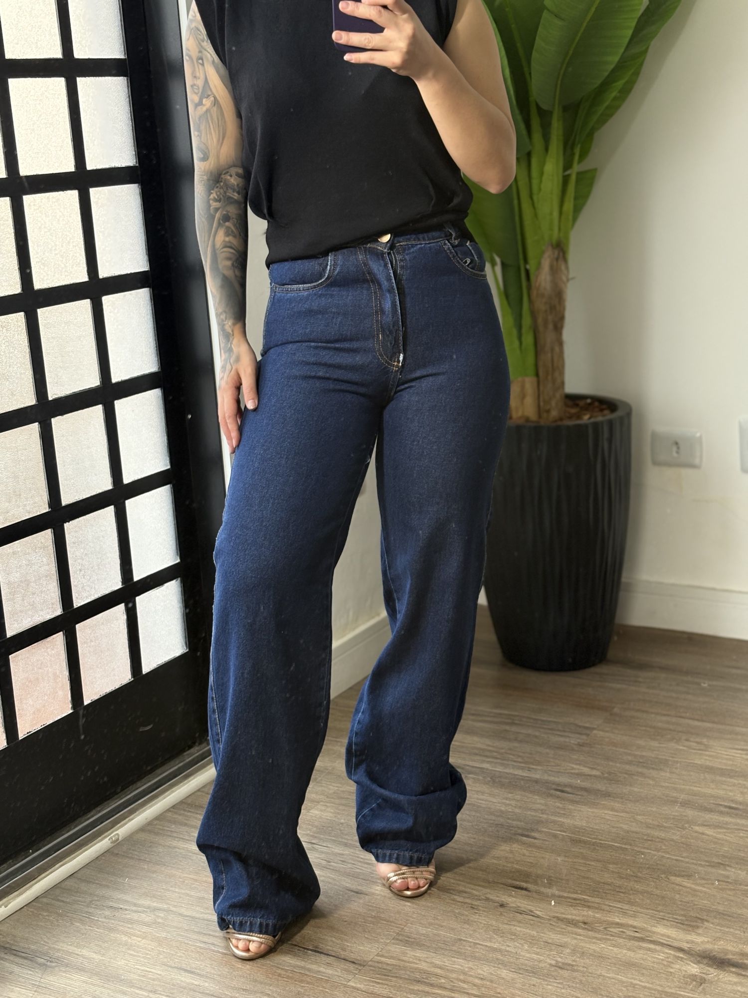 Calça Wide Leg - Lavagem Escura 