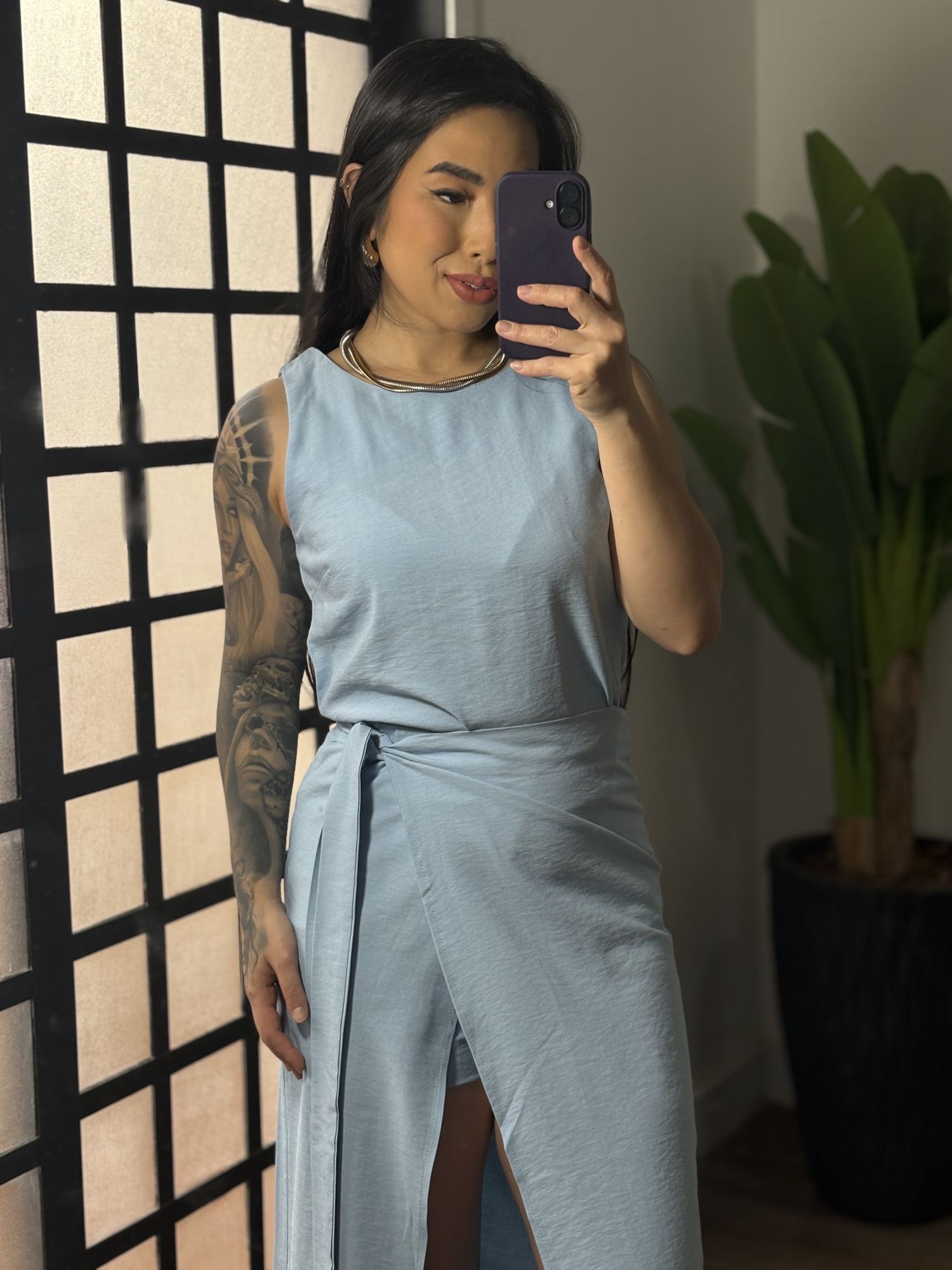 Conjunto shorts/saia transpassada Dara 372 - Azul 