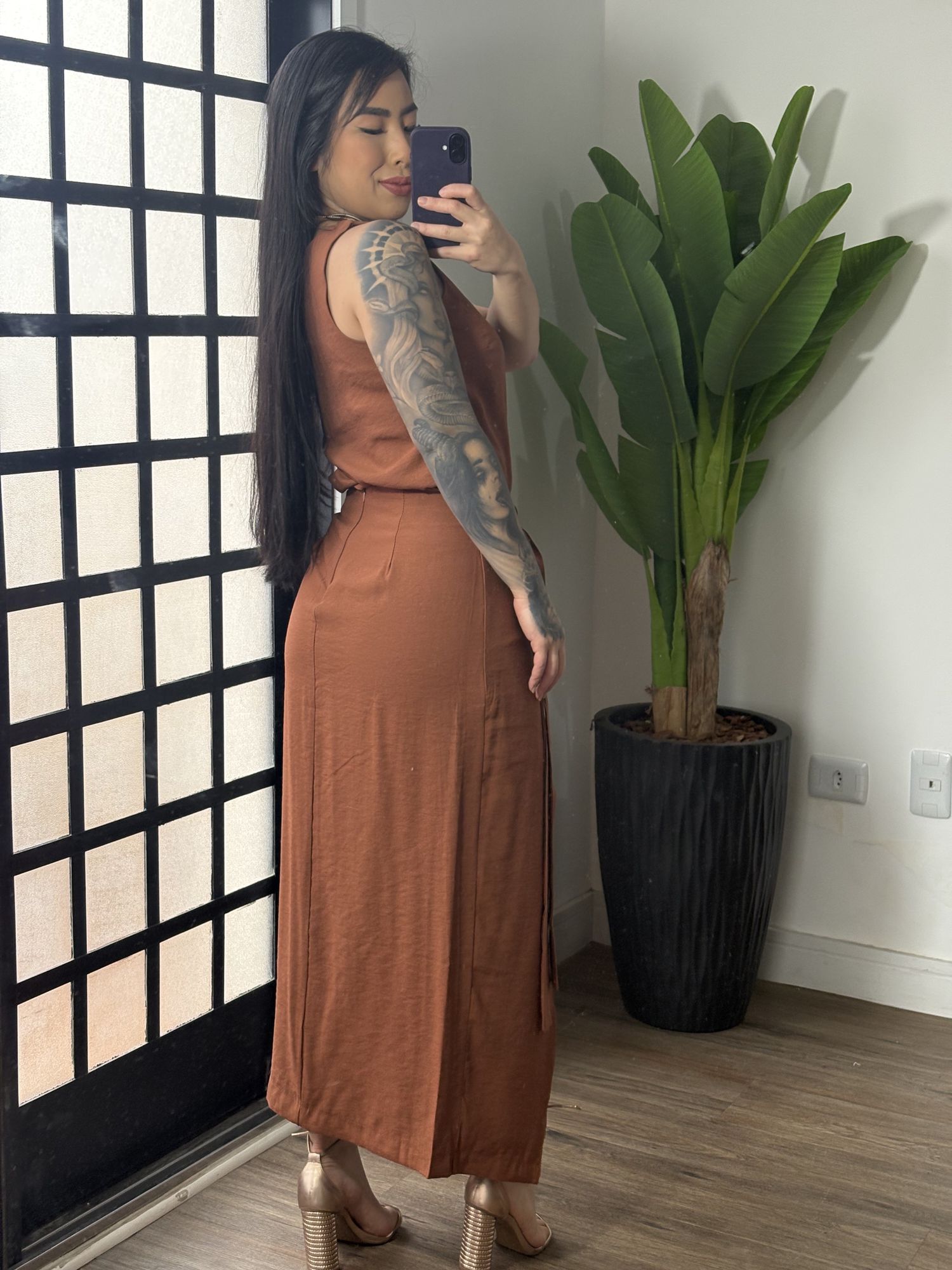 Conjunto shorts/saia transpassada Dara 372 - Terracota 