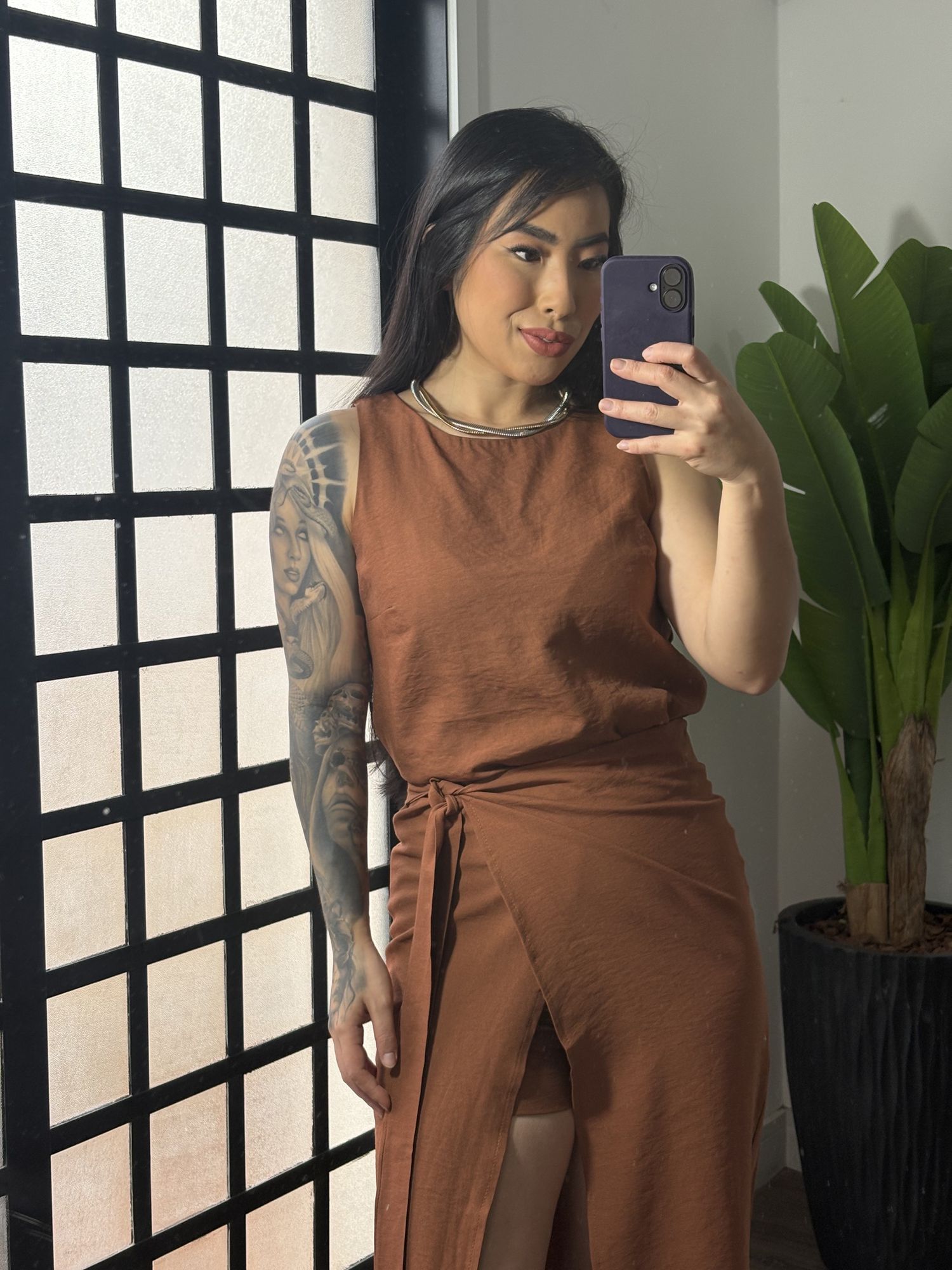 Conjunto shorts/saia transpassada Dara 372 - Terracota 