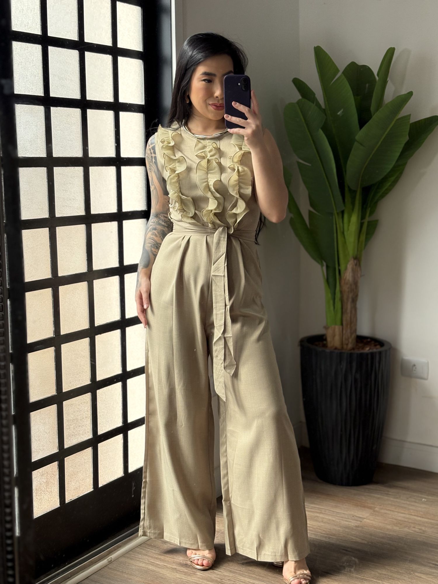 Macacão Pantalona com Babado Ella 22056 - Verde 