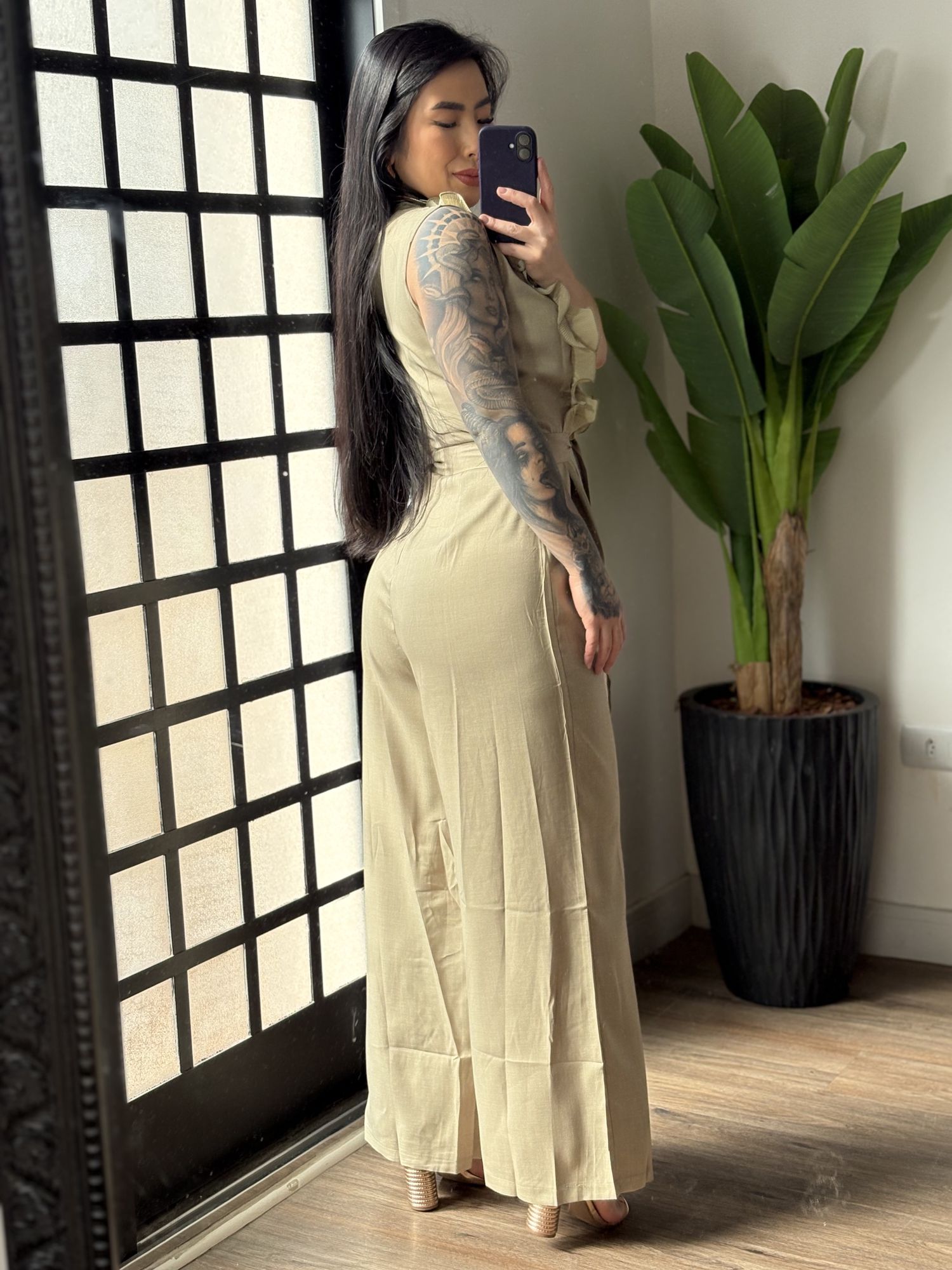 Macacão Pantalona com Babado Ella 22056 - Verde 