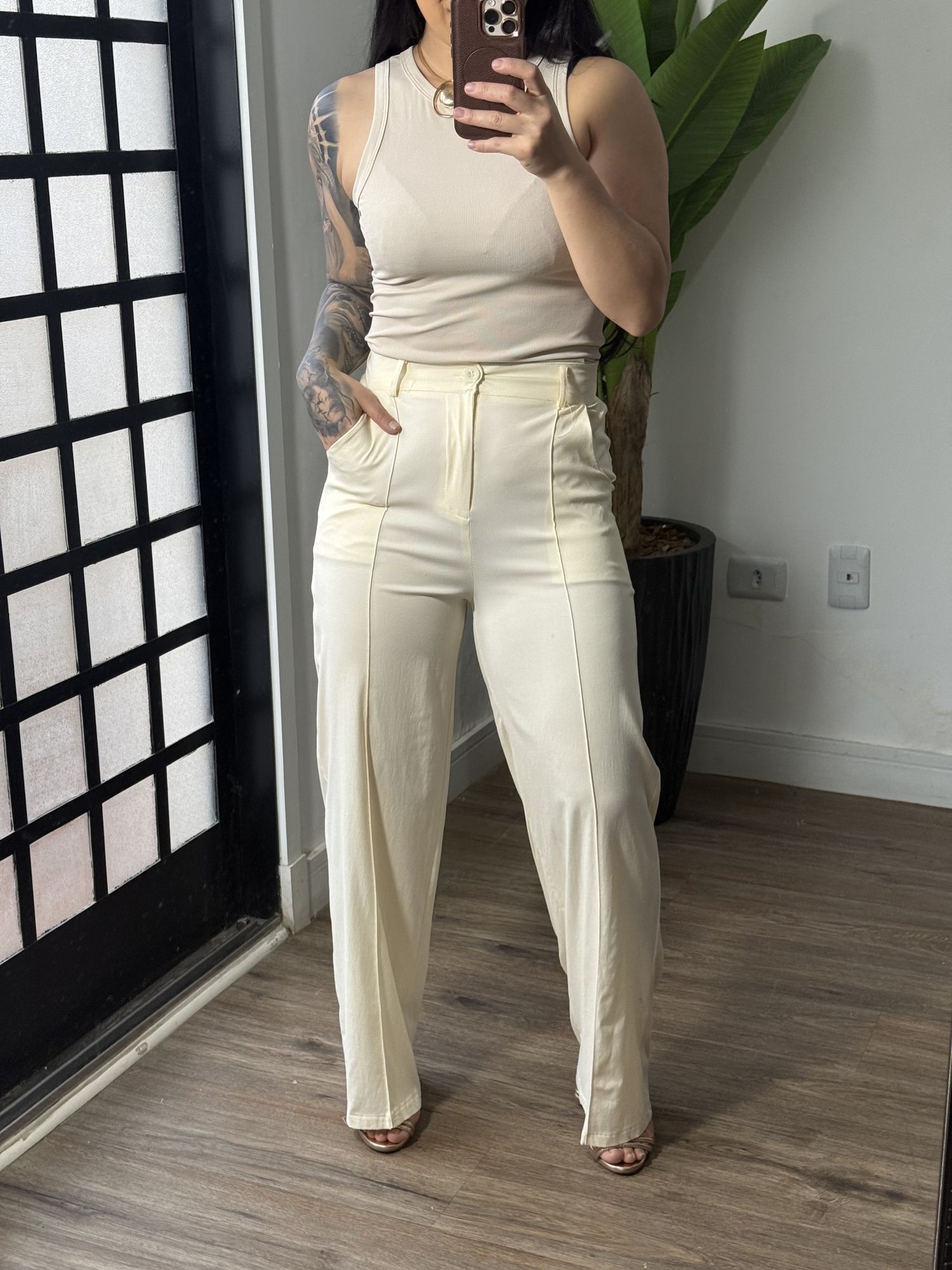 Calça Pantalona Marena 1616 - Creme 