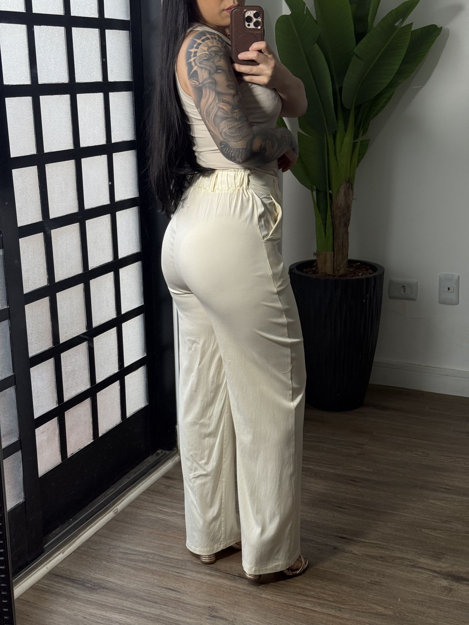 Calça Pantalona Marena 1616 - Creme 