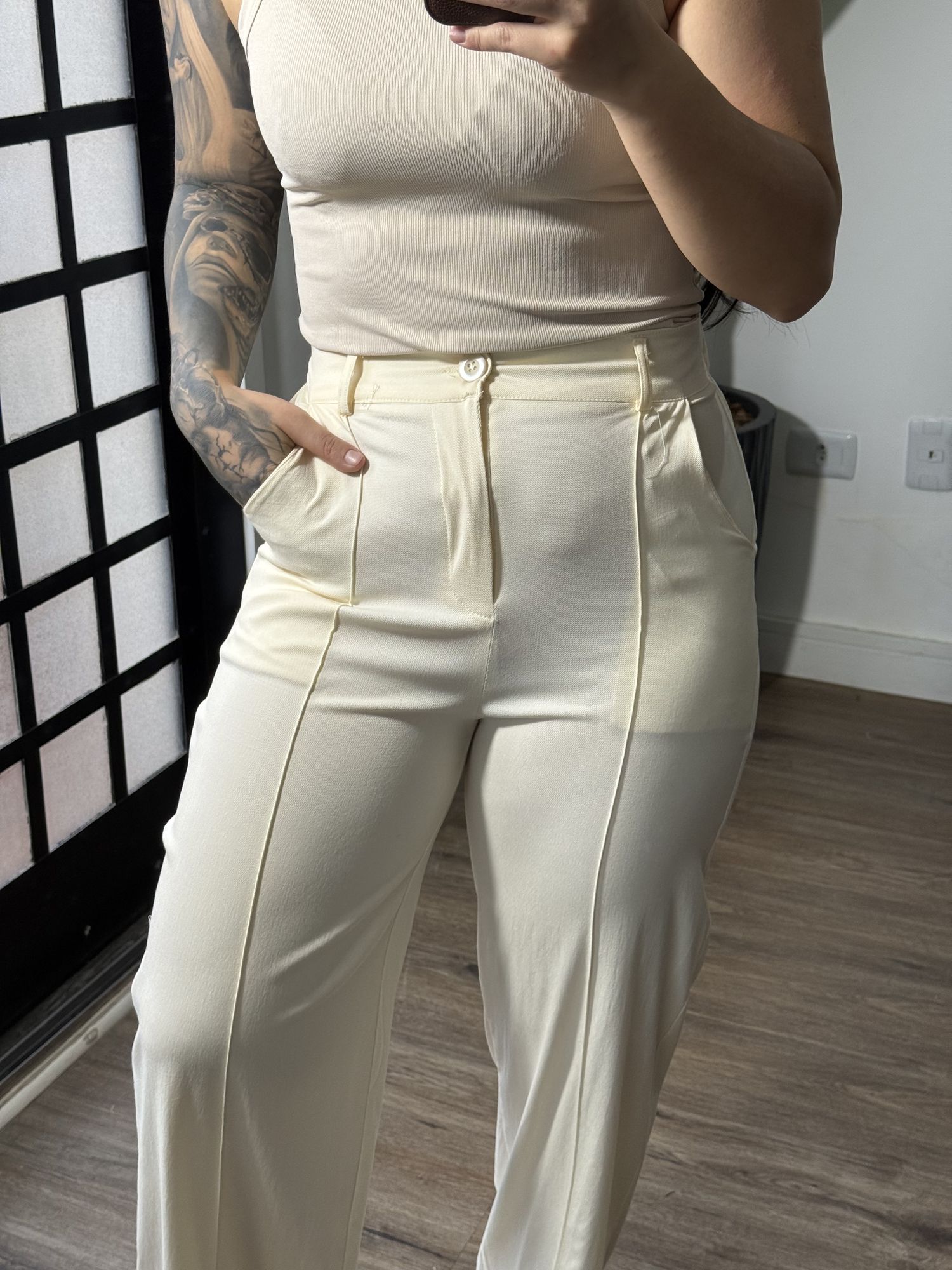 Calça Pantalona Marena 1616 - Creme 