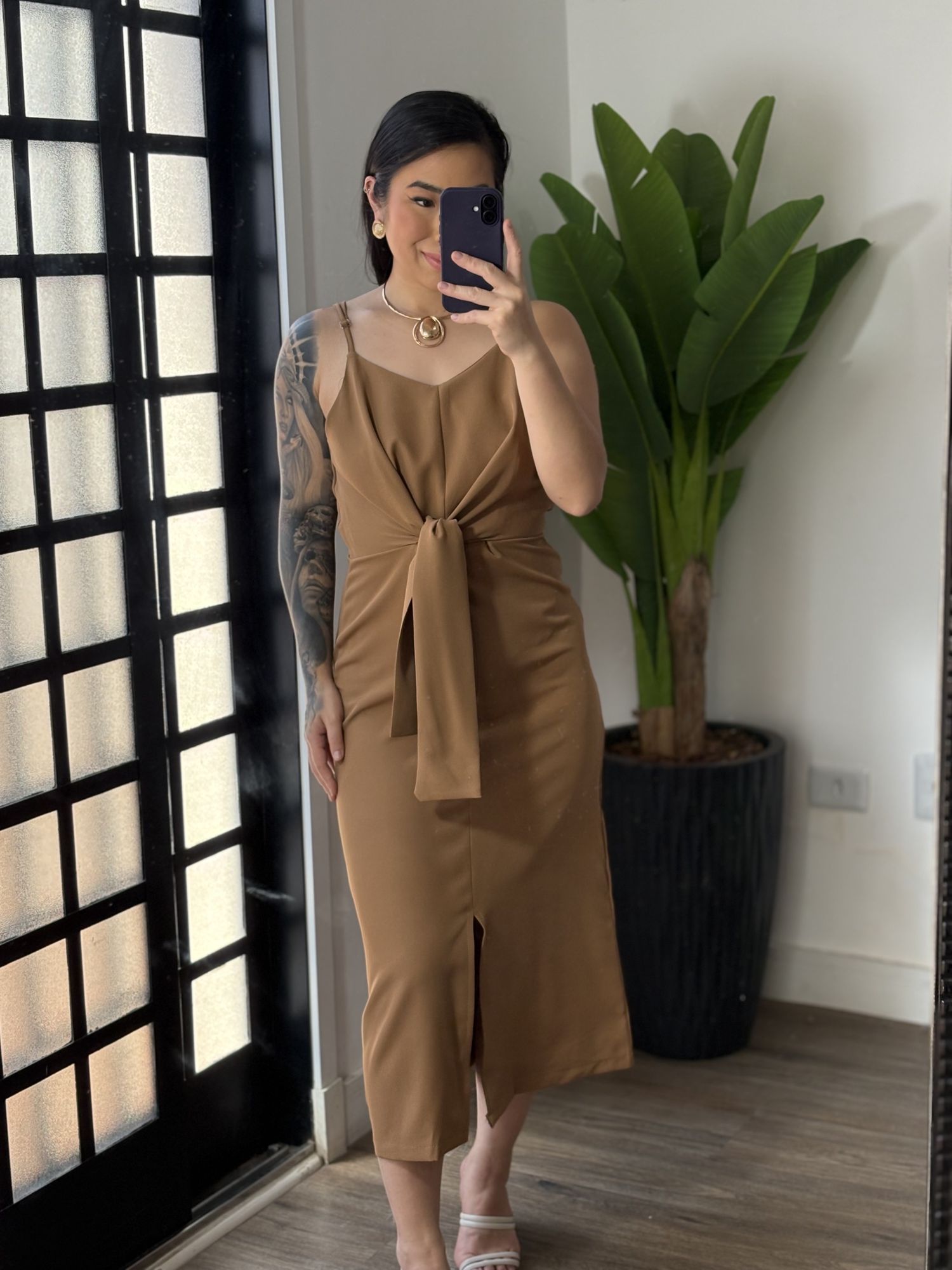 Vestido midi Monique1670 - Bege
