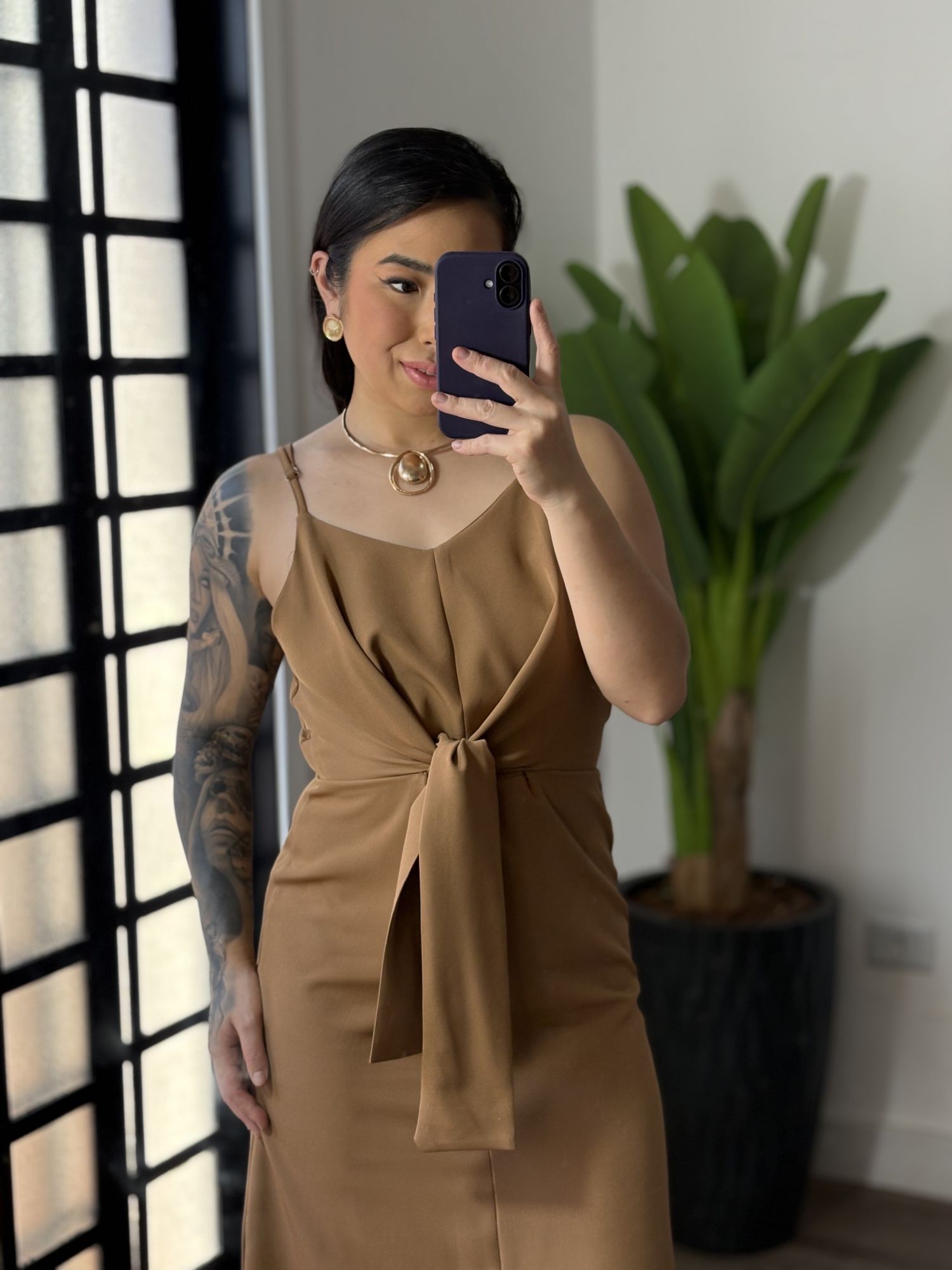 Vestido midi Monique1670 - Bege