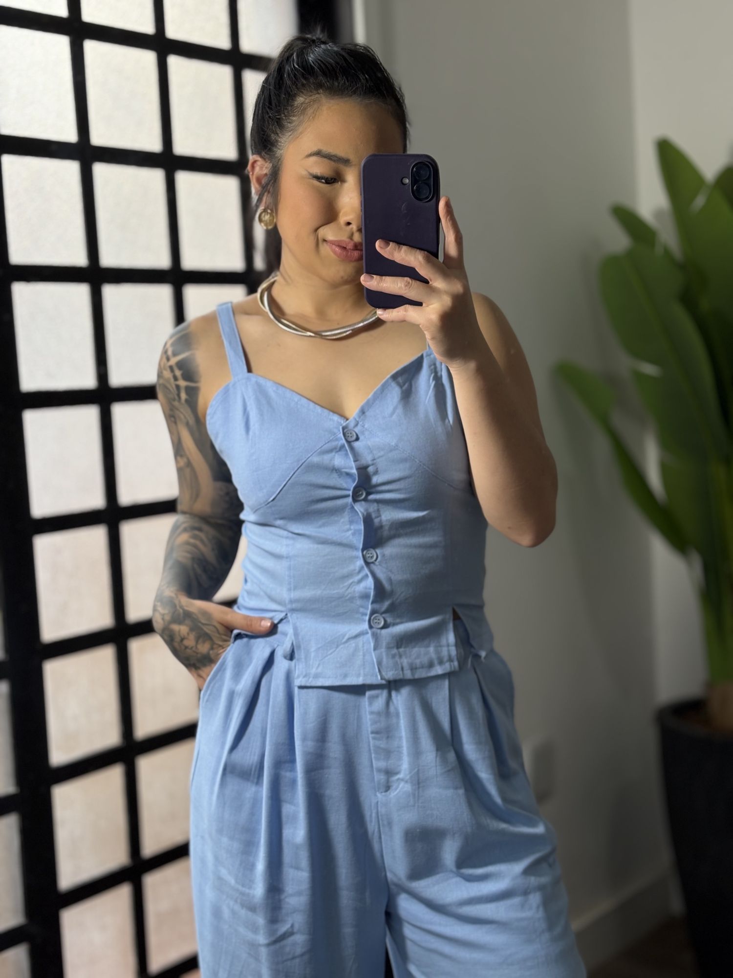 Conjunto Linho Flora 76 - Azul Claro 